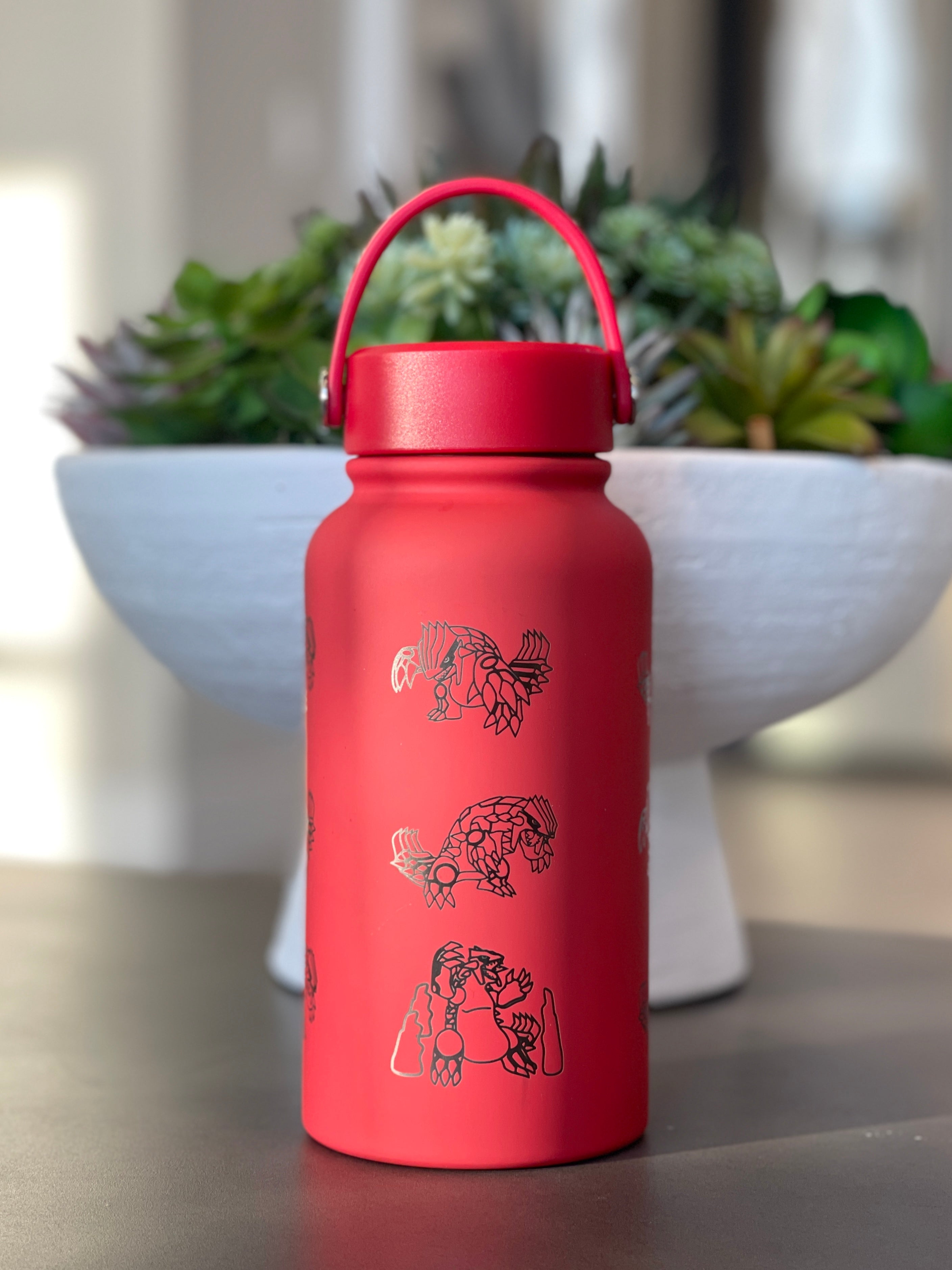 Groudon Water Bottle Engraved Waterbottle with Primal Groudon & Precipice Blades, Legendary Coffee Tumbler Thermos Flask, Gamer Anniversary Gift