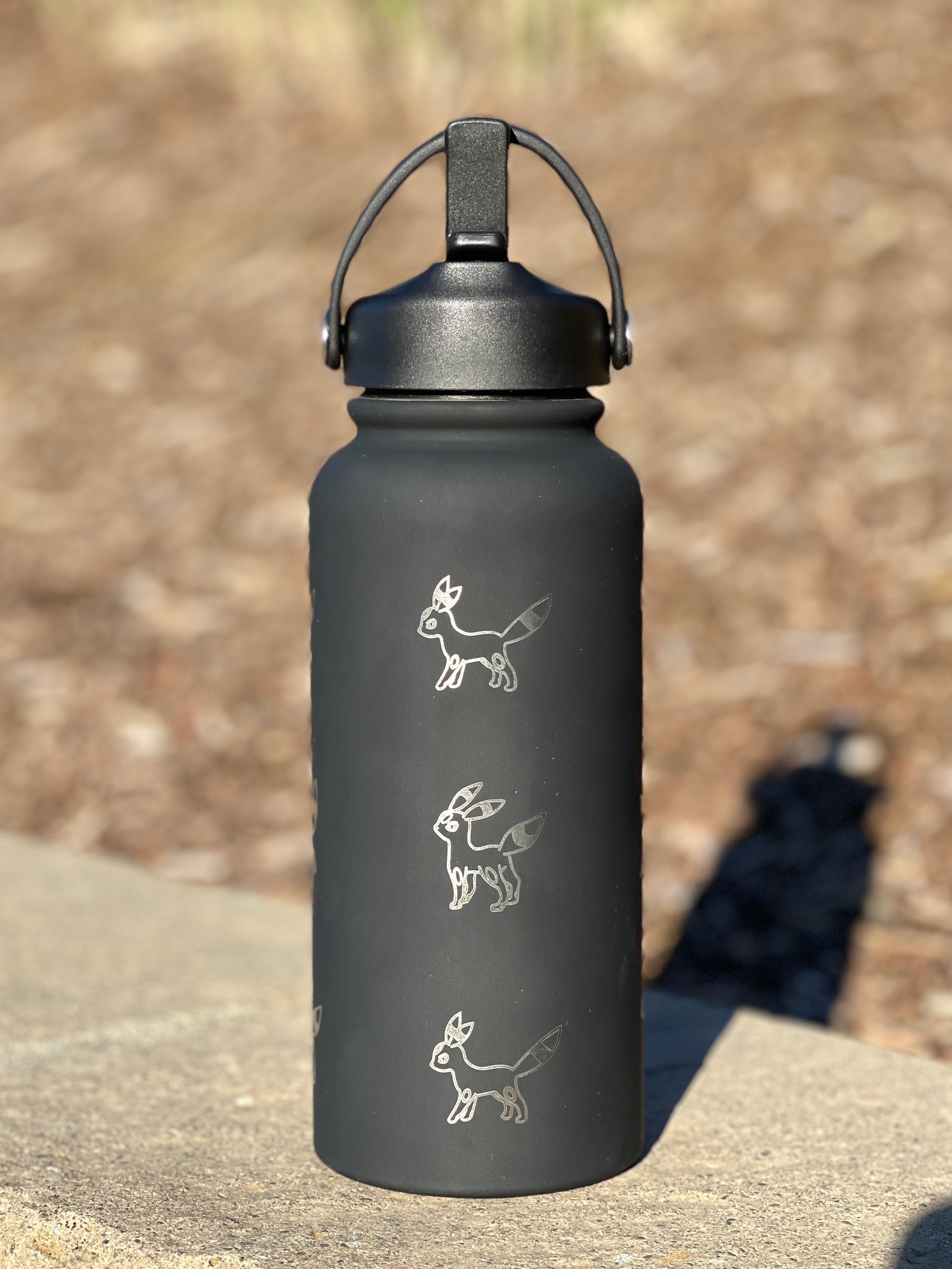 Umbreon Water Bottle Engraved Coffee Tumbler, Eevee Eeveelution Waterbottle Thermos, Anime Fan Travel Mug Birthday Anniversary Gift