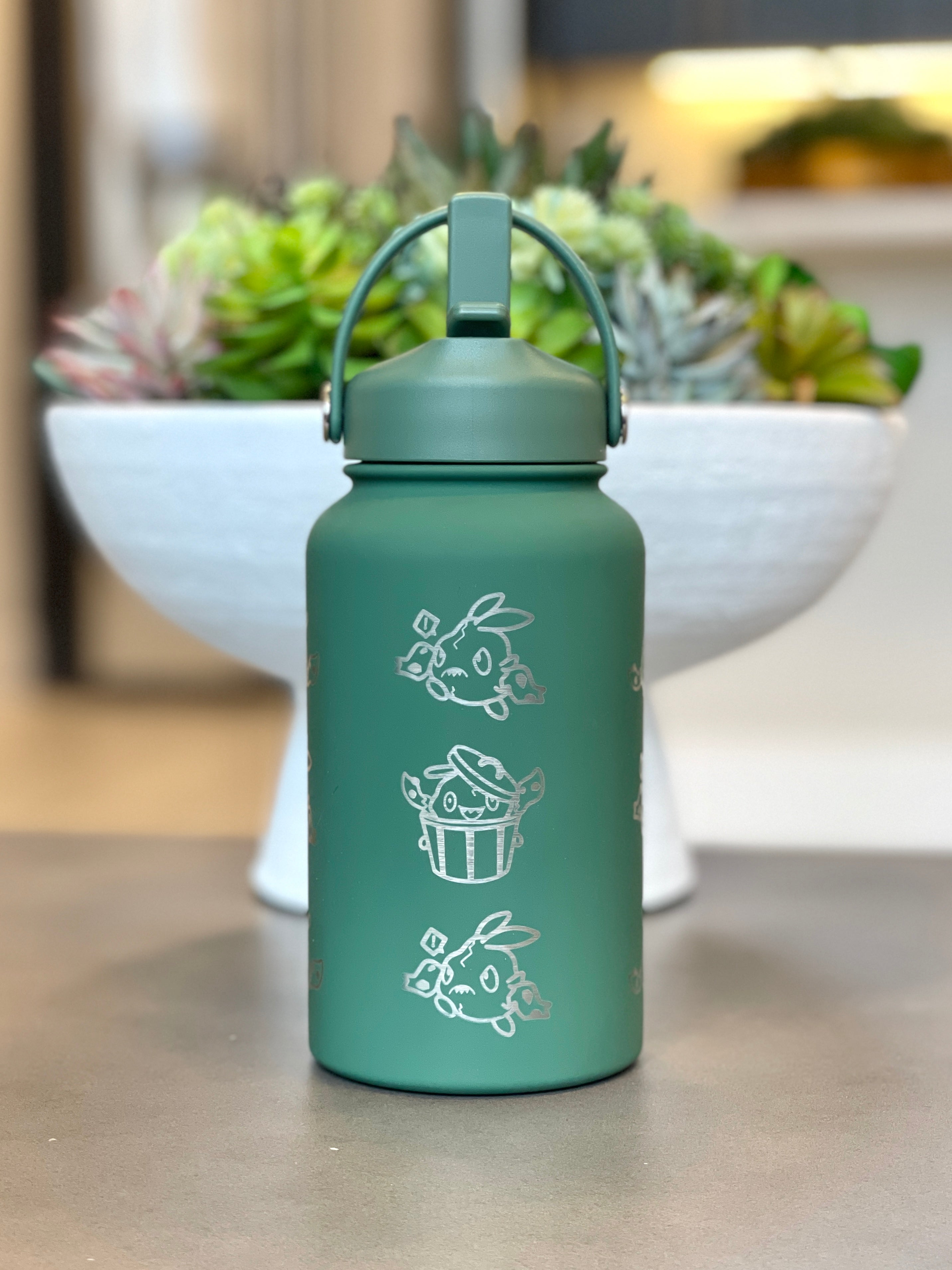 Trubbish Water Bottle Engraved Coffee Tumbler with Trubbish in Trash Can & Eating Berries Waterbottle, Funny Anime Fan Birthday Gift