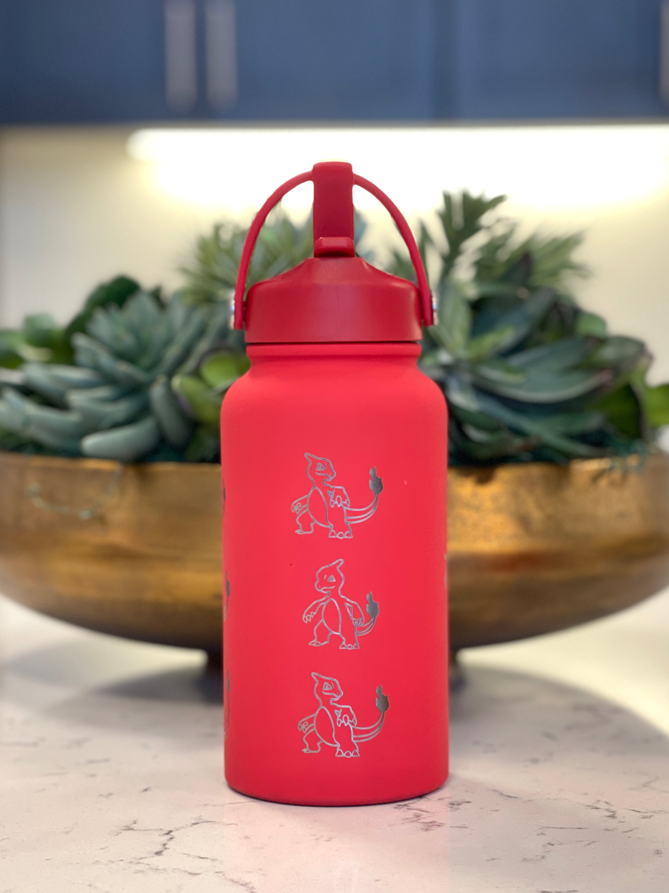 Charmeleon Water Bottle Engraved Waterbottle with Sleeping Charmeleon Coffee Tumbler Thermos Flask, Gamer Anniversary Gift