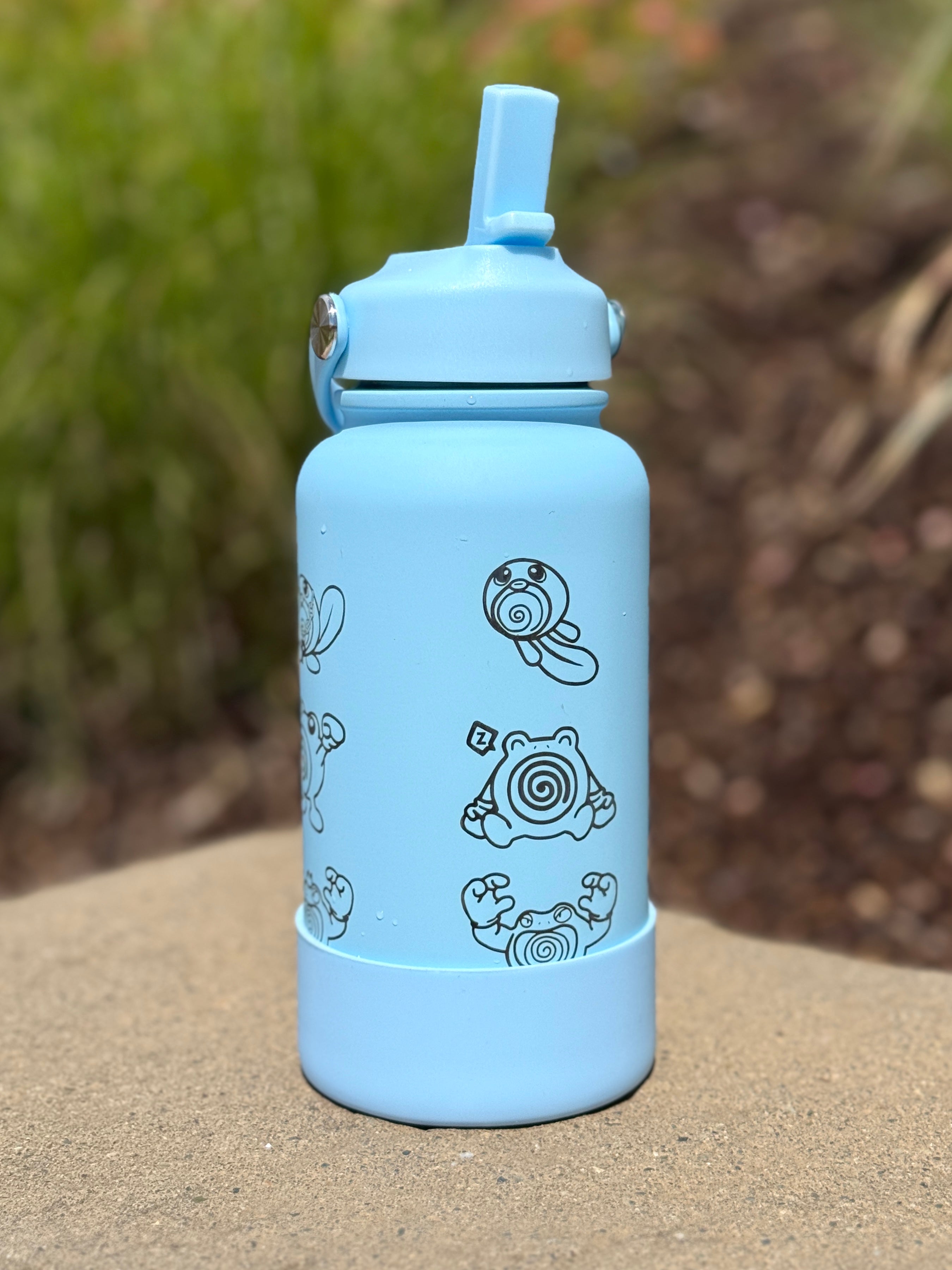 Poliwag Poliwhirl Poliwrath Waterbottle Engraved Water Bottle with Gangster Poliwag & Sleeping Poliwhirl Coffee Tumbler Thermos Flask, Gamer Birthday Gift