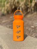 Flareon Water Bottle Engraved Coffee Tumbler with Cafe Top Hat and Flamethrower, Eevee Fire Evolution Waterbottle, Anime Fan Birthday Gift