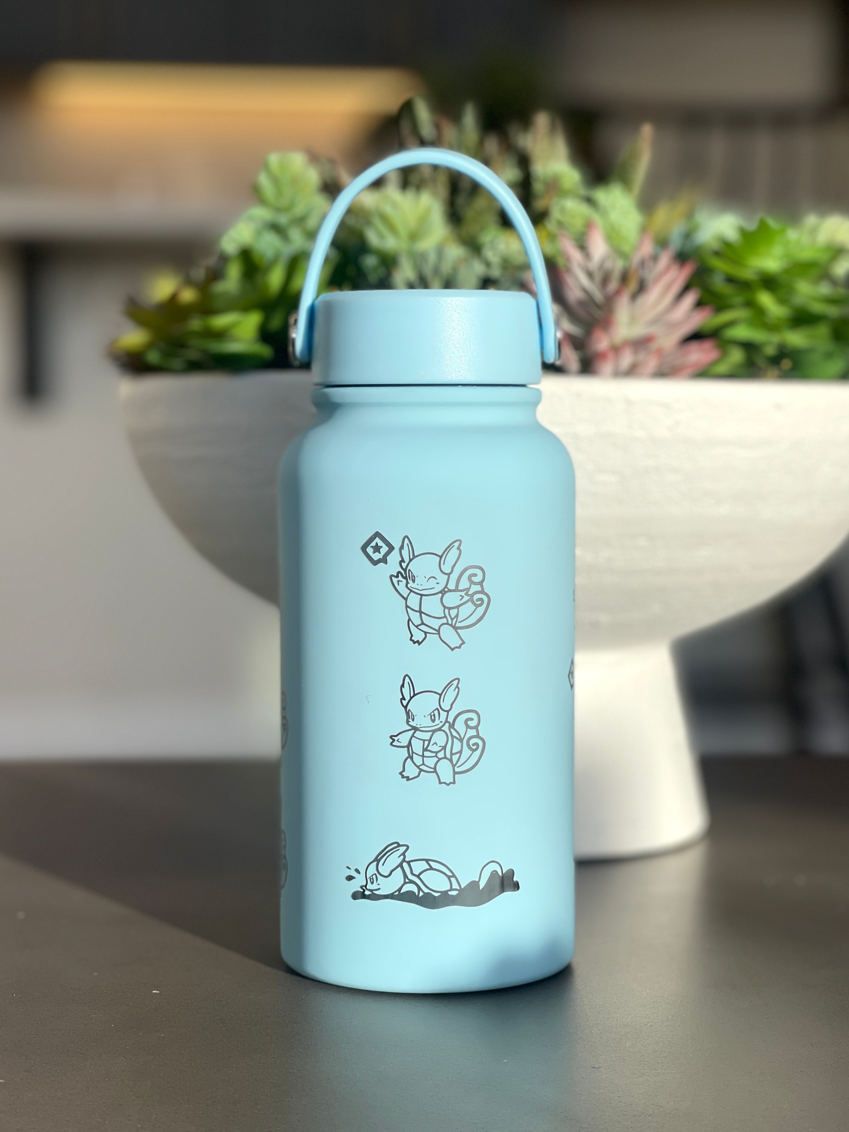 Wartortle Water Bottle Engraved Waterbottle with Scarf Sunglasses & Swimming Wartortle, Coffee Tumbler Thermos Flask, Gamer Anniversary Gift