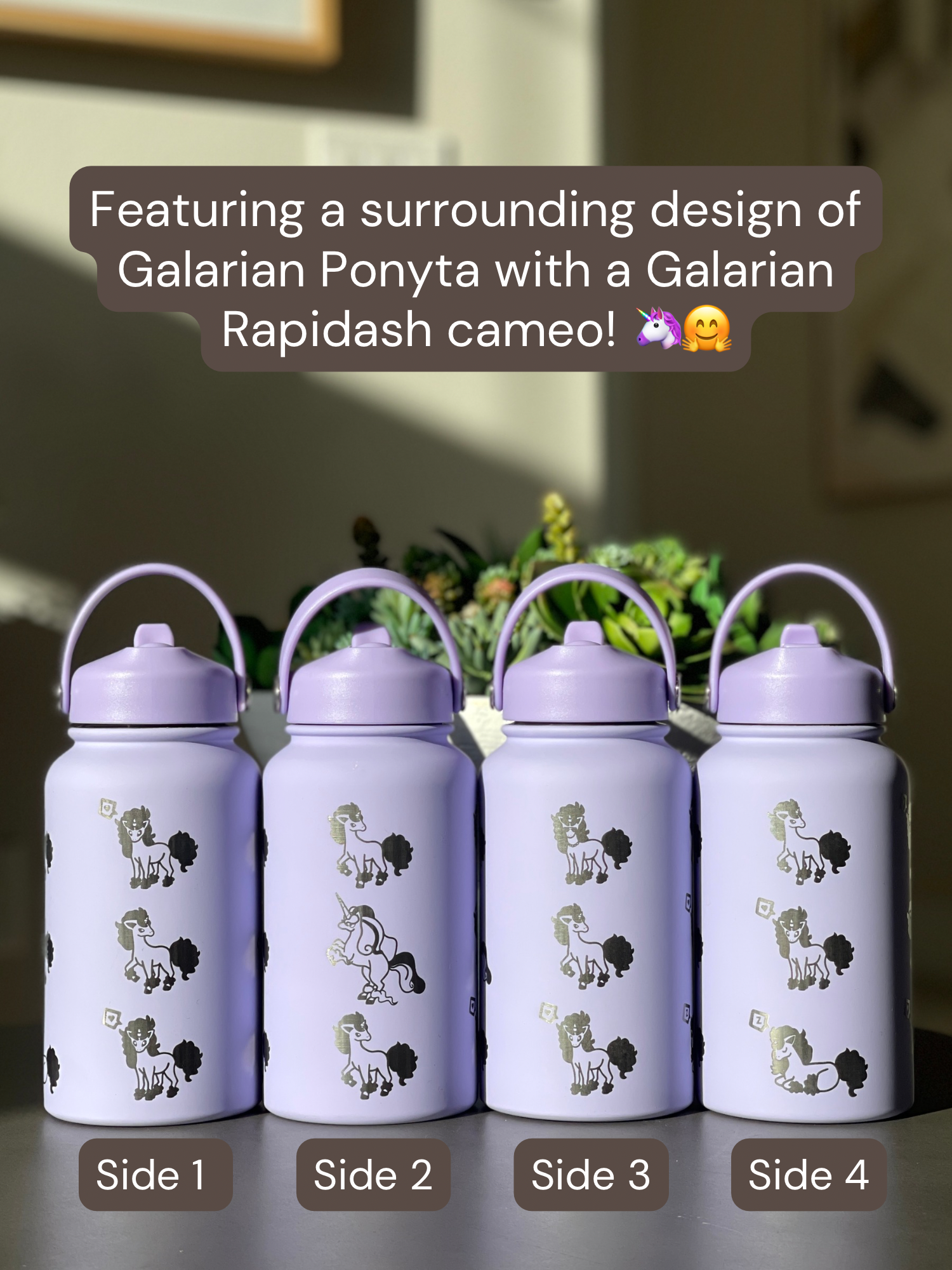 Galarian Ponyta Rapidash Water Bottle Engraved Coffee Tumbler with Sleeping & Sunglasses Ponyta, Waterbottle, Pony Thermos Anime Fan Birthday Gift