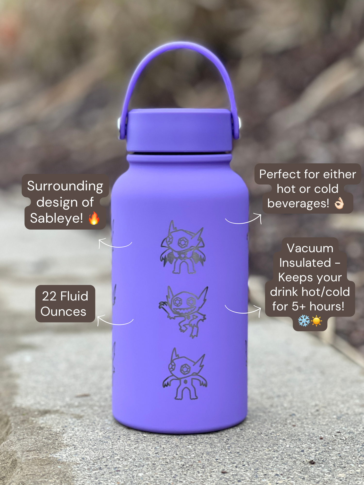 Sableye Water Bottle Engraved Waterbottle with Mega Sableye, Unite Noble Style Coffee Tumbler Thermos, Gamer Anniversary Gift