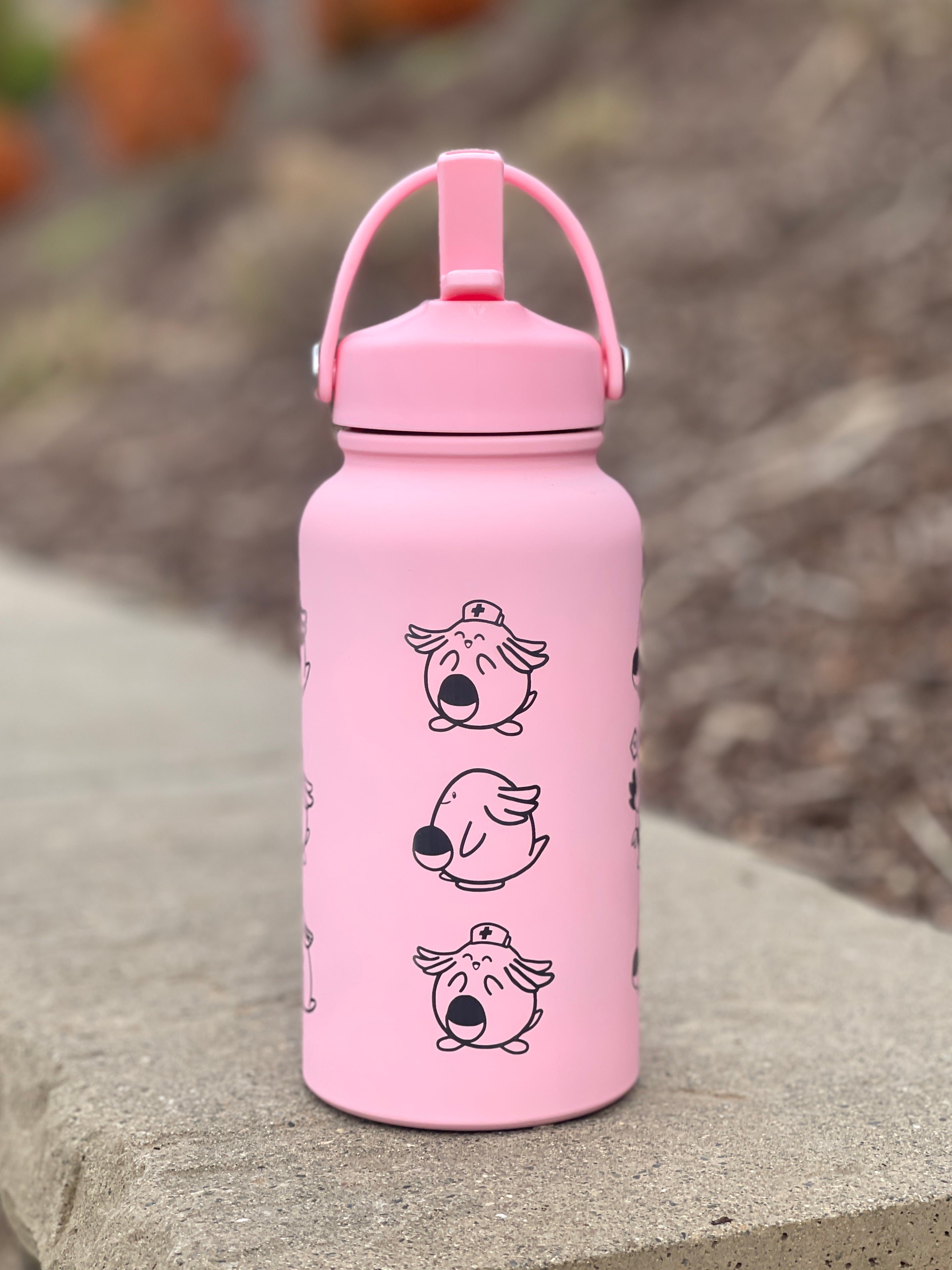Chansey Blissey Water Bottle Engraved Waterbottle with Nurse & Sad Chansey, Cute Tumbler Thermos Flask, Gamer Anniversary Gift