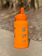 Flareon Water Bottle Engraved Coffee Tumbler with Cafe Top Hat and Flamethrower, Eevee Fire Evolution Waterbottle, Anime Fan Birthday Gift