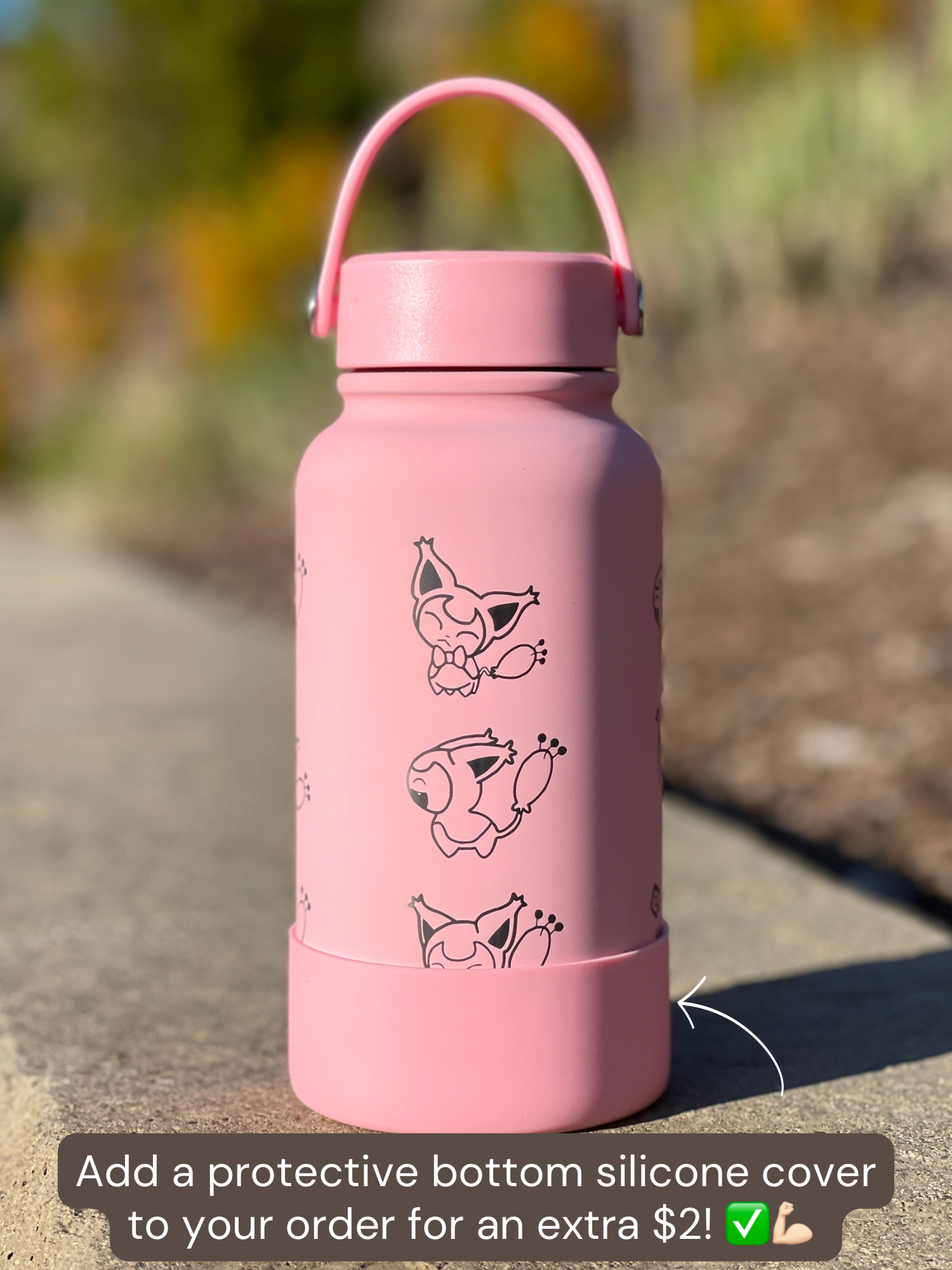 Skitty Water Bottle Engraved Waterbottle with Knitting & Sleeping Skitty, Cute Cat Coffee Tumbler Thermos Flask, Anime Anniversary Gift