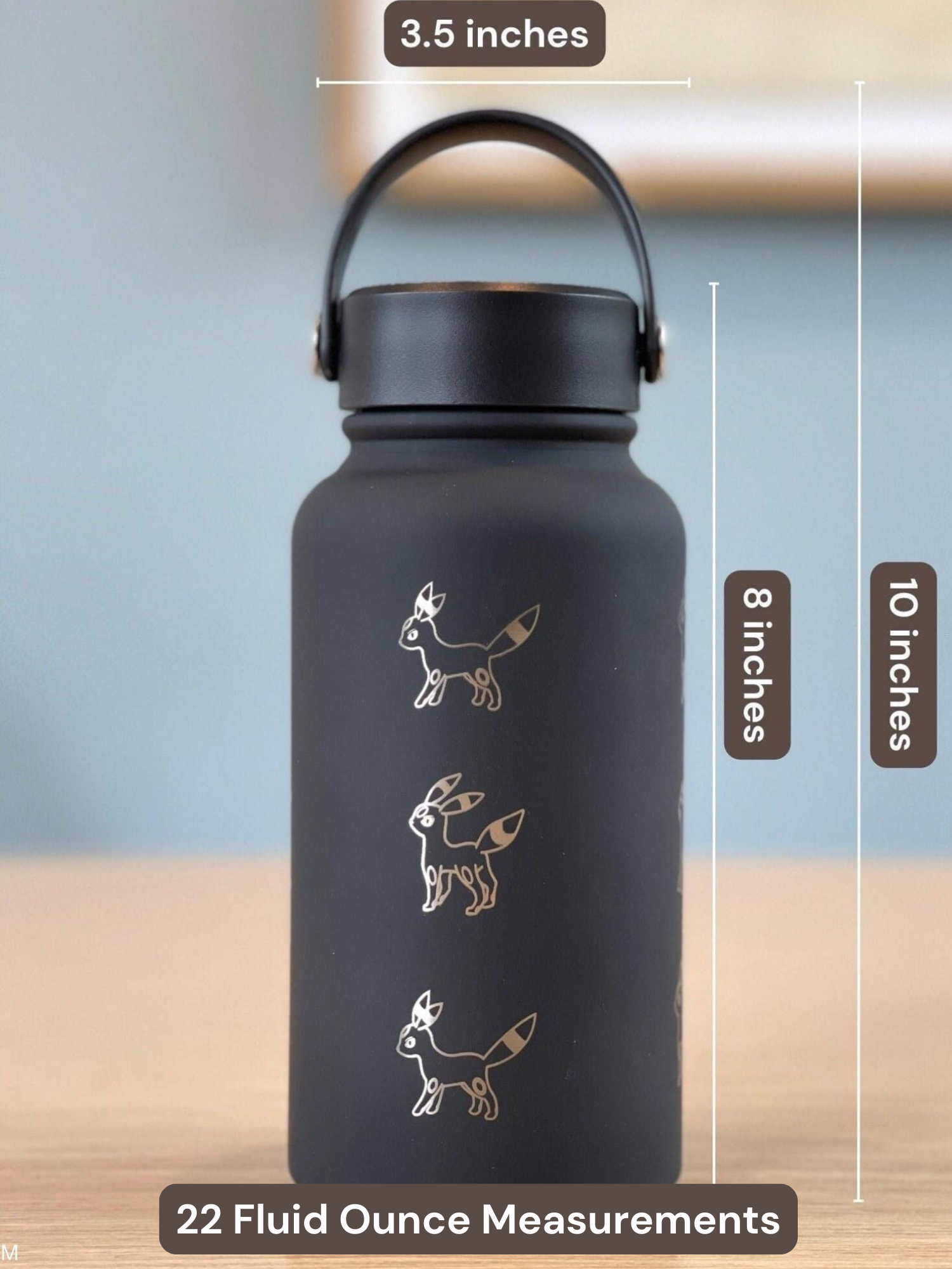 Umbreon Water Bottle Engraved Coffee Tumbler, Eevee Eeveelution Waterbottle Thermos, Anime Fan Travel Mug Birthday Anniversary Gift
