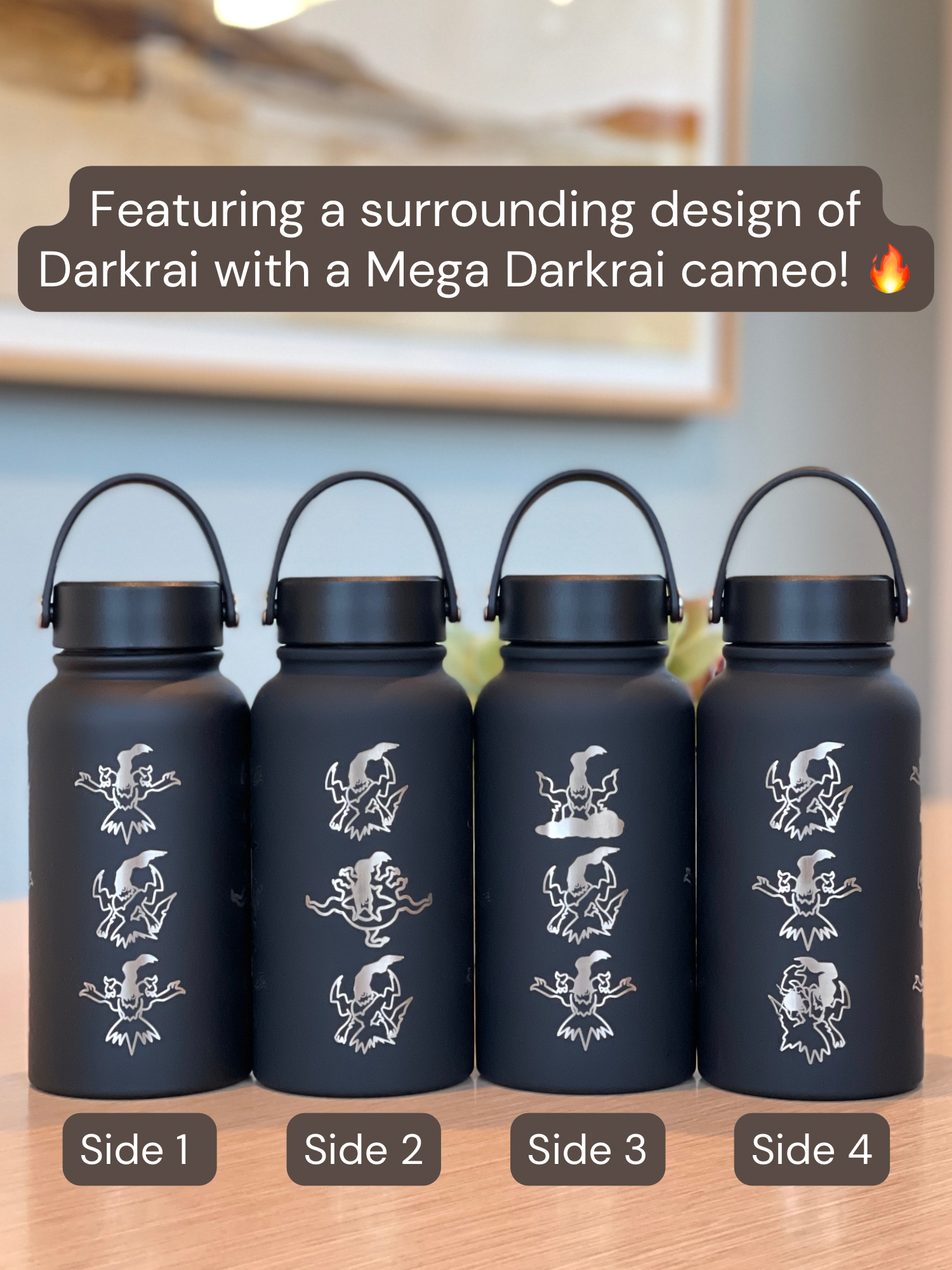 Dakrai Water Bottle Engraved Waterbottle with Mega Darkrai, Sinnoh Mythical Dark Coffee Tumbler Thermos, Gamer Anniversary Gift