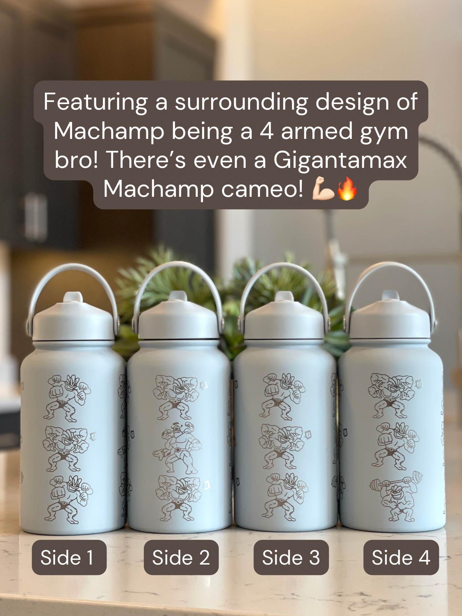 Machamp Water Bottle Engraved Coffee Tumbler with Gigantamax Machamp & Weights Waterbottle Thermos Anime Fan Birthday Gift