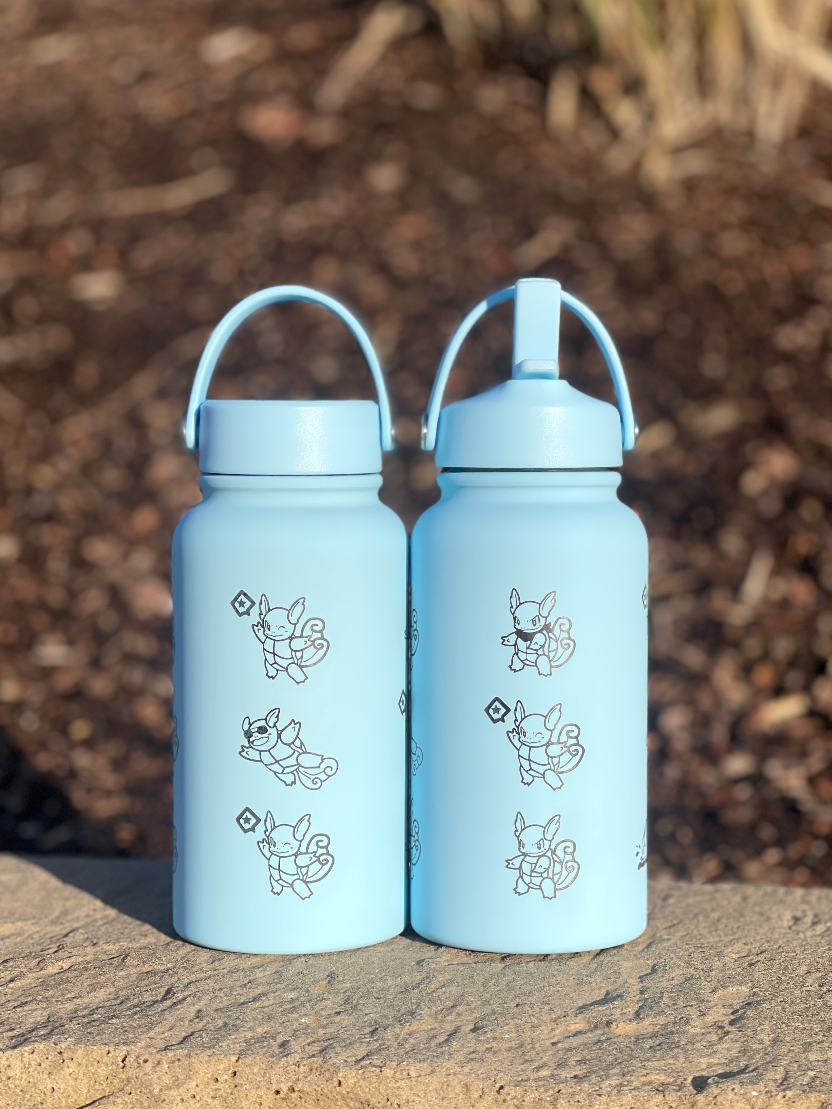 Wartortle Water Bottle Engraved Waterbottle with Scarf Sunglasses & Swimming Wartortle, Coffee Tumbler Thermos Flask, Gamer Anniversary Gift