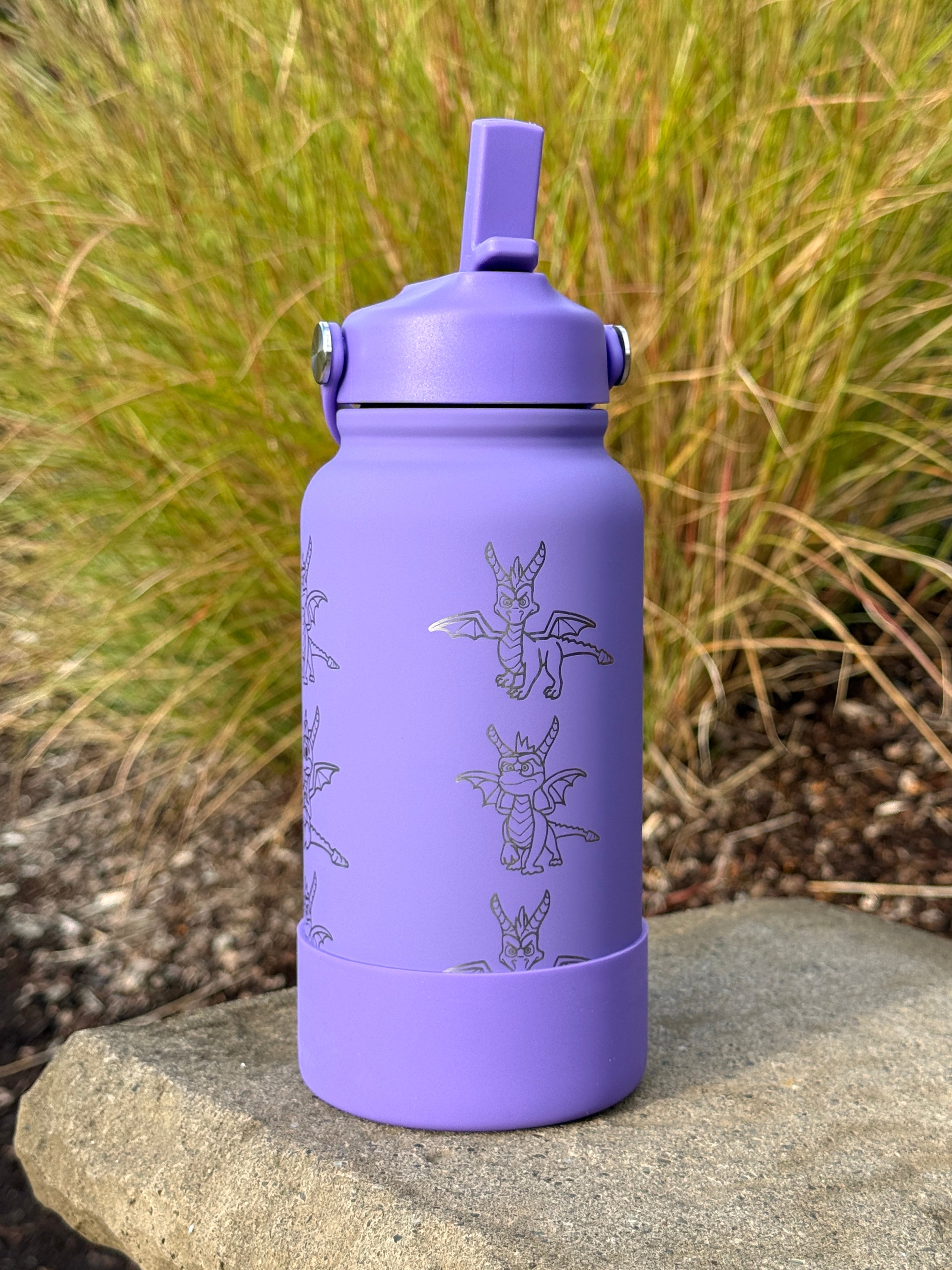 Spyro Water Bottle Engraved Waterbottle with Spyro Wearing Sunglasses Coffee Tumbler Thermos Flask, Gamer Anniversary Gift