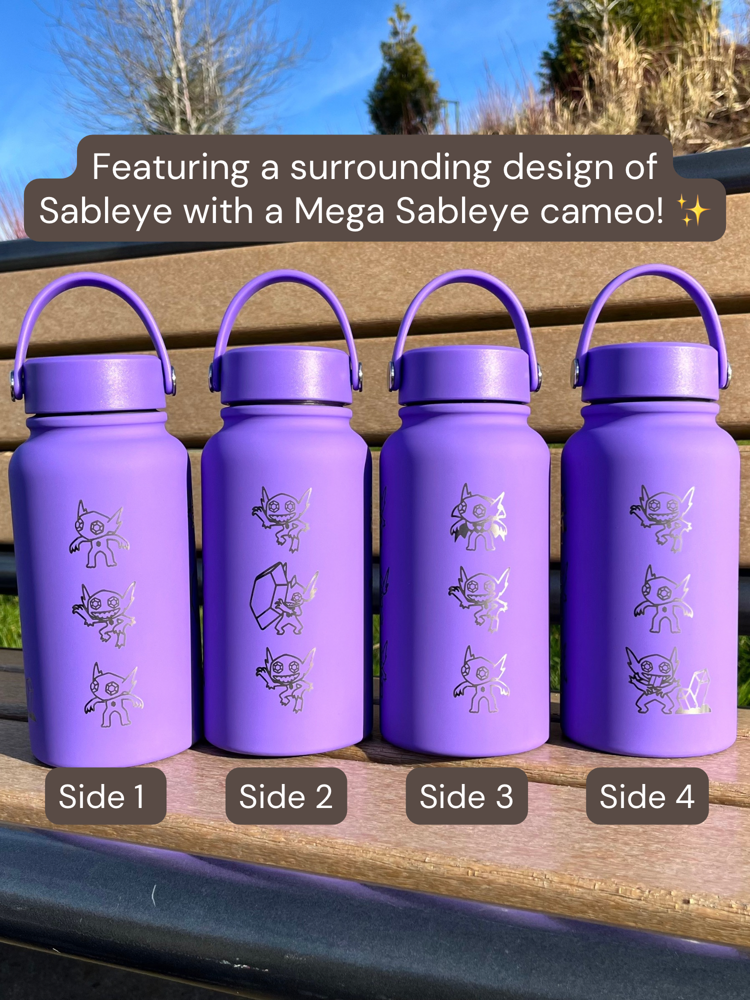 Sableye Water Bottle Engraved Waterbottle with Mega Sableye, Unite Noble Style Coffee Tumbler Thermos, Gamer Anniversary Gift