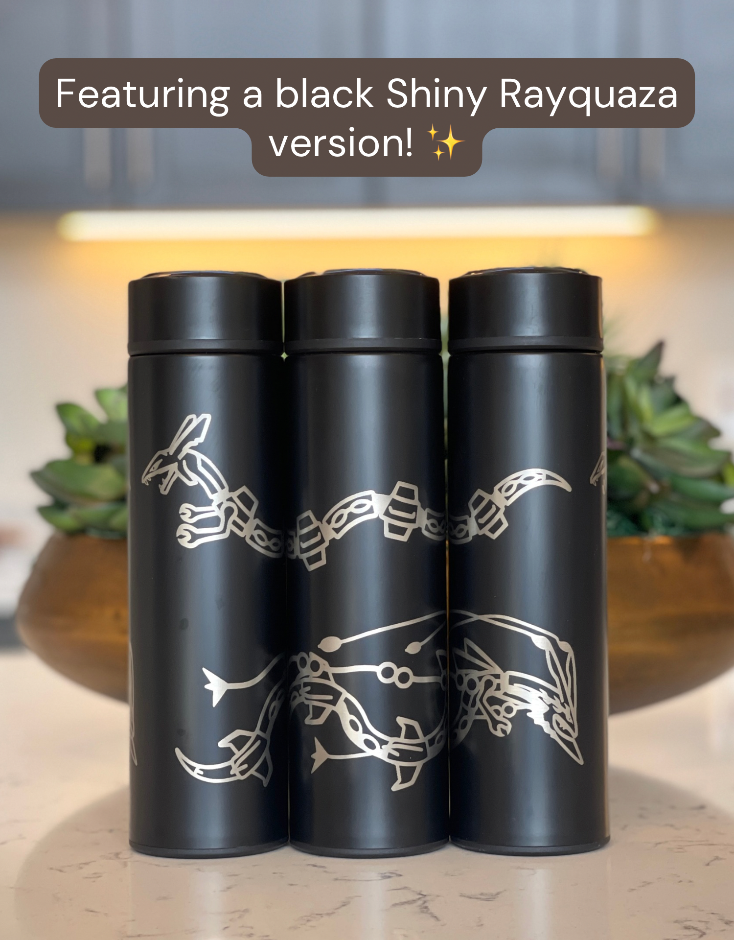 Rayquaza & Mega Rayquaza Coffee Tumbler Tea Infuser, Black Shiny Rayquaza Water Bottle, Legendary Dragon Travel Mug, Anime Fan Gift
