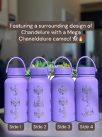 Chandelure Water Bottle Engraved Waterbottle with Mega Chandelure & Litwick, Ghost Chandalier Coffee Tumbler Thermos Flask, Gamer Anniversary Gift