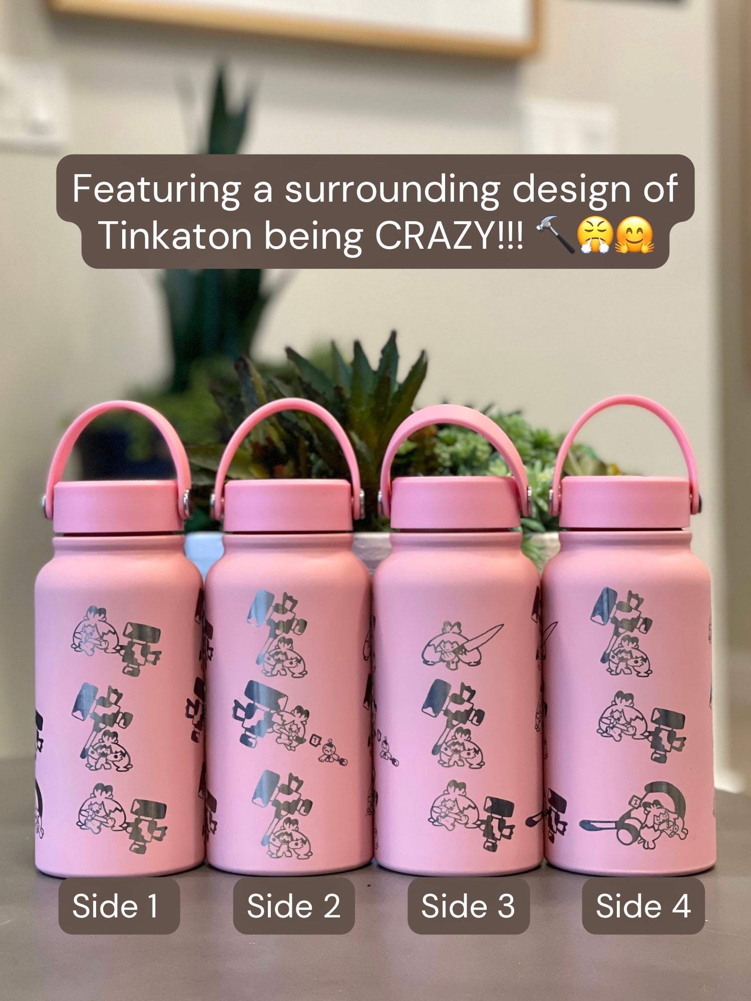 Tinkaton Water Bottle Engraved Waterbottle, Sleeping Tinkaton Hammer with Tinkatink Coffee Tumbler Thermos Flask, Gamer Birthday Gift