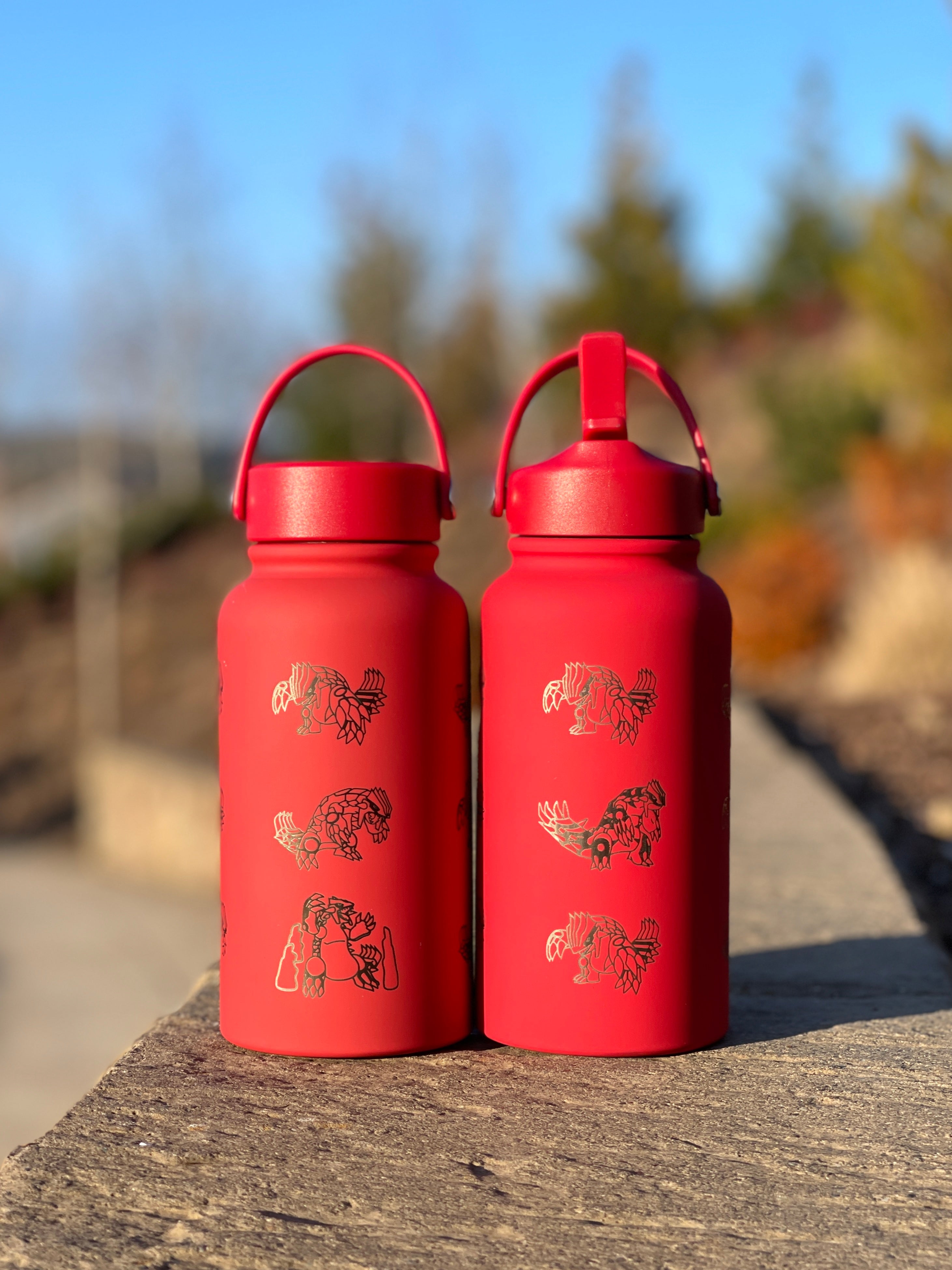 Groudon Water Bottle Engraved Waterbottle with Primal Groudon & Precipice Blades, Legendary Coffee Tumbler Thermos Flask, Gamer Anniversary Gift