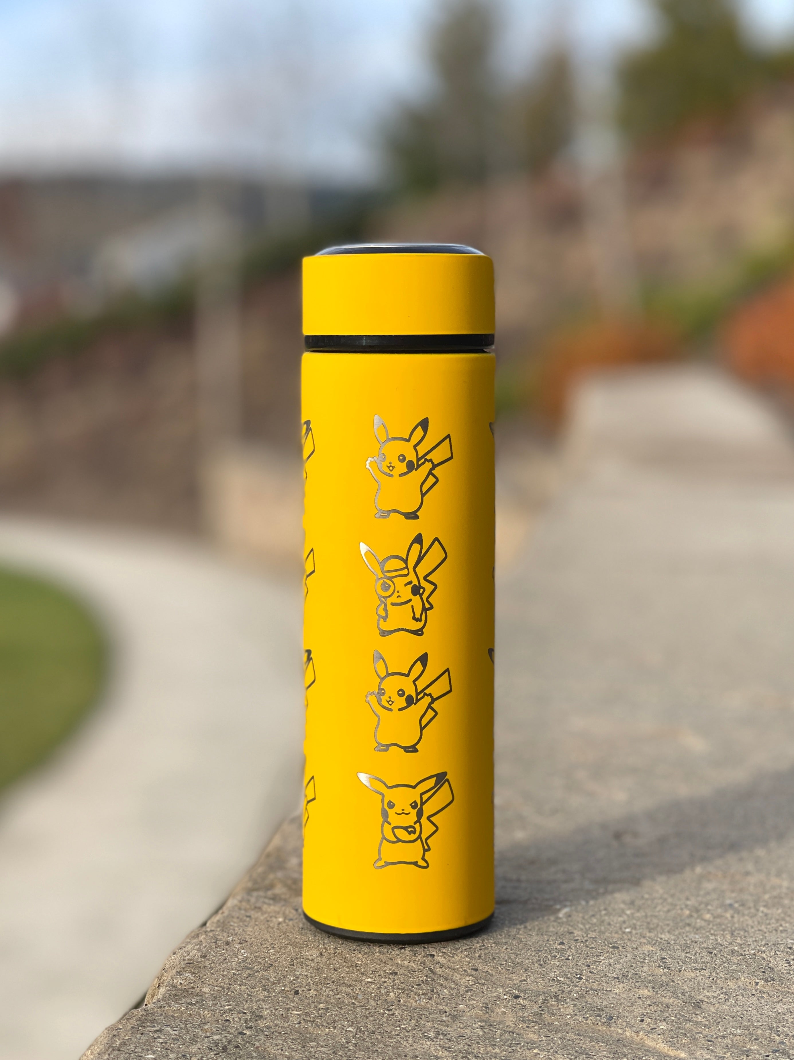 Pikachu Coffee Tumbler Tea Infuser with Captain & Detective Pikachu Volt Tackle, Engraved Water Bottle Travel Mug, Anime Fan Gift