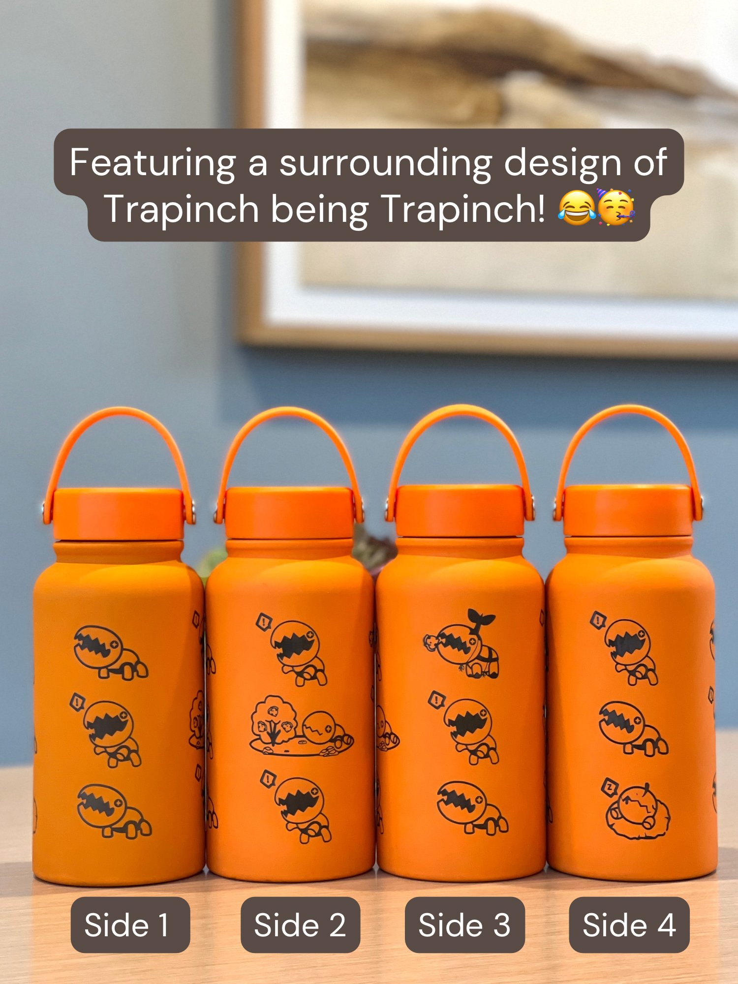 Trapinch Water Bottle Engraved Waterbottle with Sleeping Trapinch & Turtwig Costume Coffee Tumbler Thermos Flask, Gamer Anniversary Gift