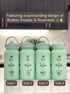 Budew Roselia Roserade Water Bottle Engraved Coffee Tumbler, Budew with Sunglasses, Grass Evolution Trio, Anime Fan Birthday Gift