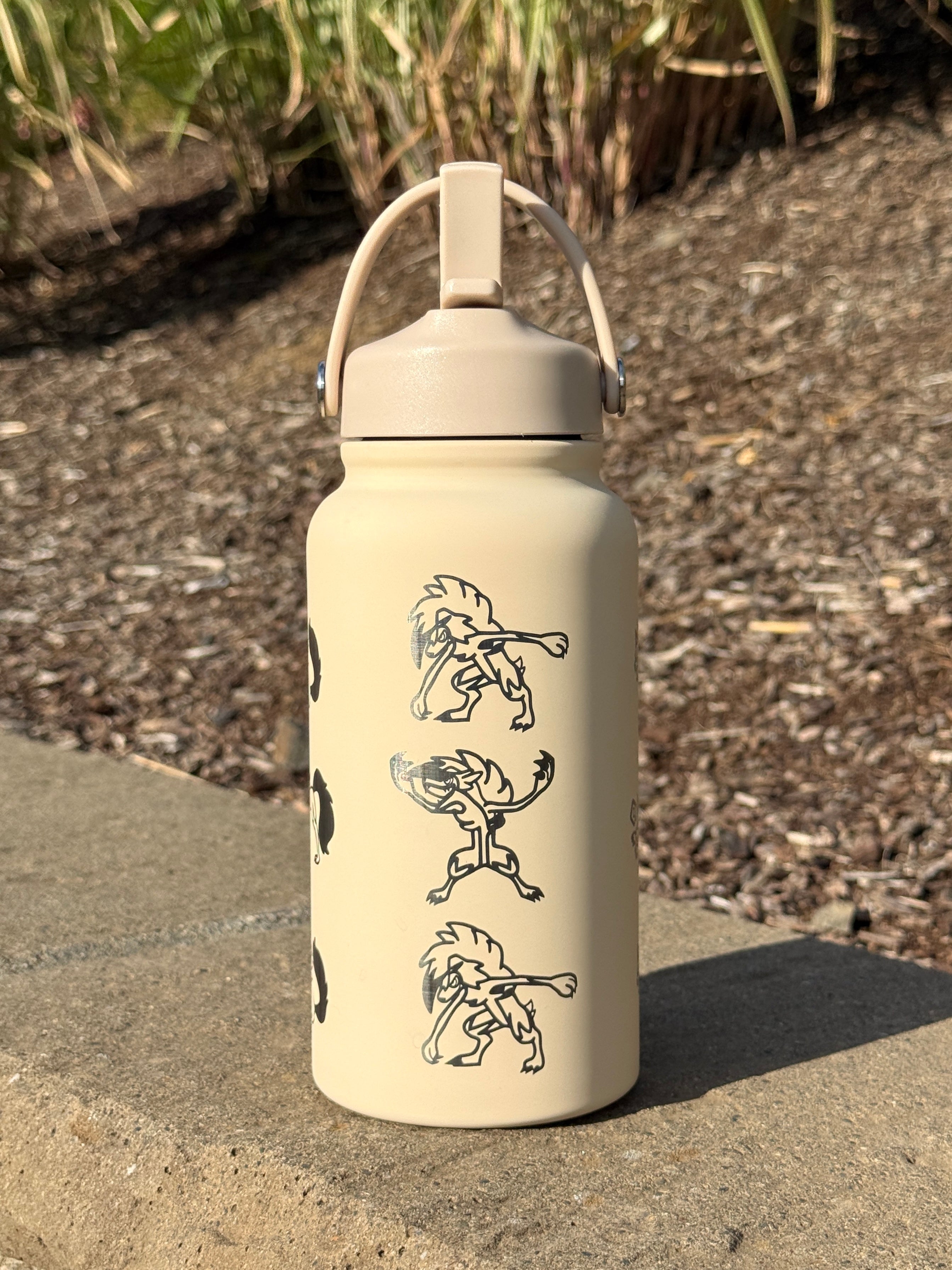 Rockruff Lyanroc Water Bottle Engraved Waterbottle, Lyanroc Midday Dusk & Midnight Form Coffee Tumbler Thermos Flask, Gamer Anniversary Gift