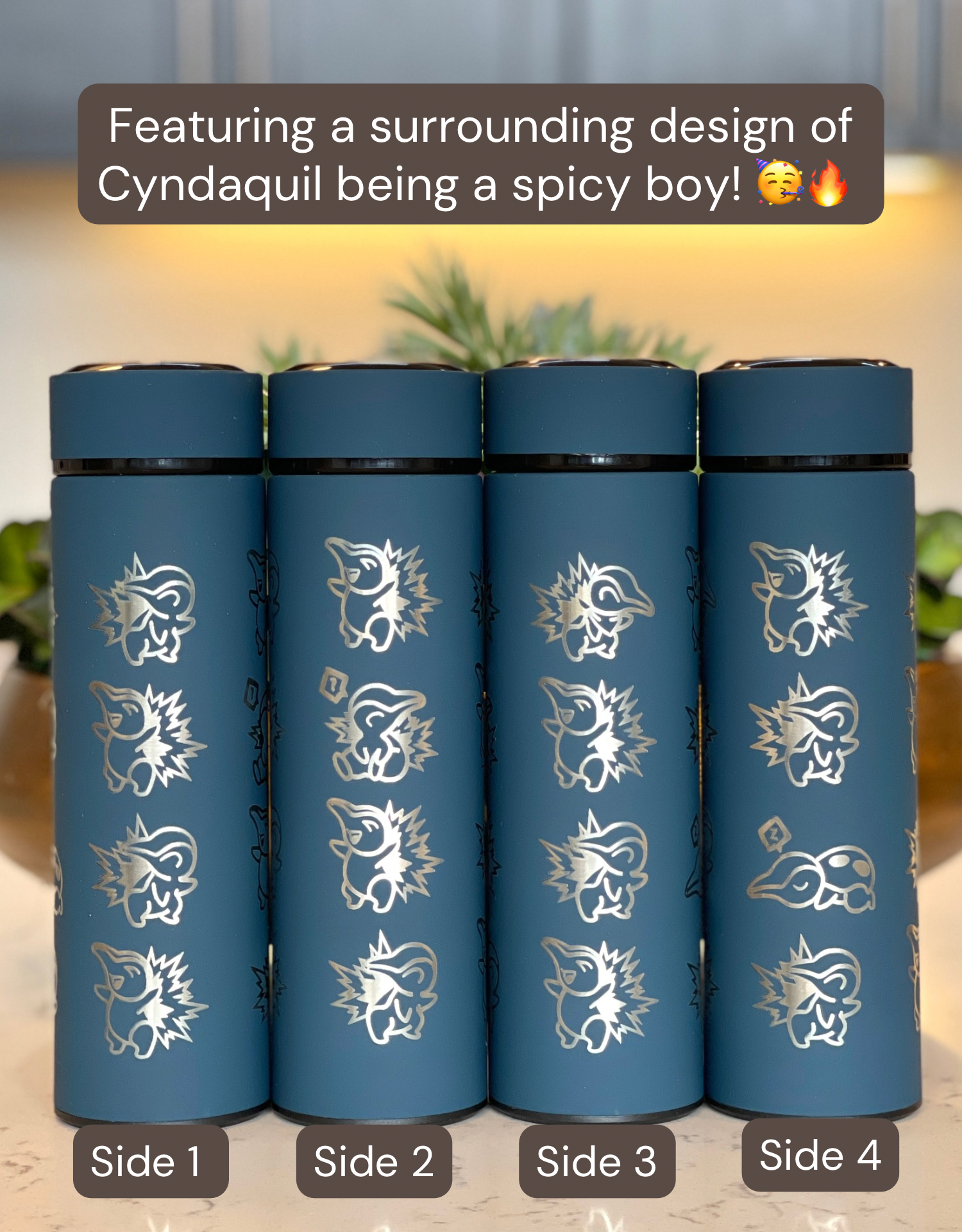 Cyndaquil Coffee Tumbler Tea Infuser Bottle with Mystery Dungeon Scarf & Sleeping Cyndaquil, Johto Fire Starter Water Bottle Travel Mug, Gamer Gift