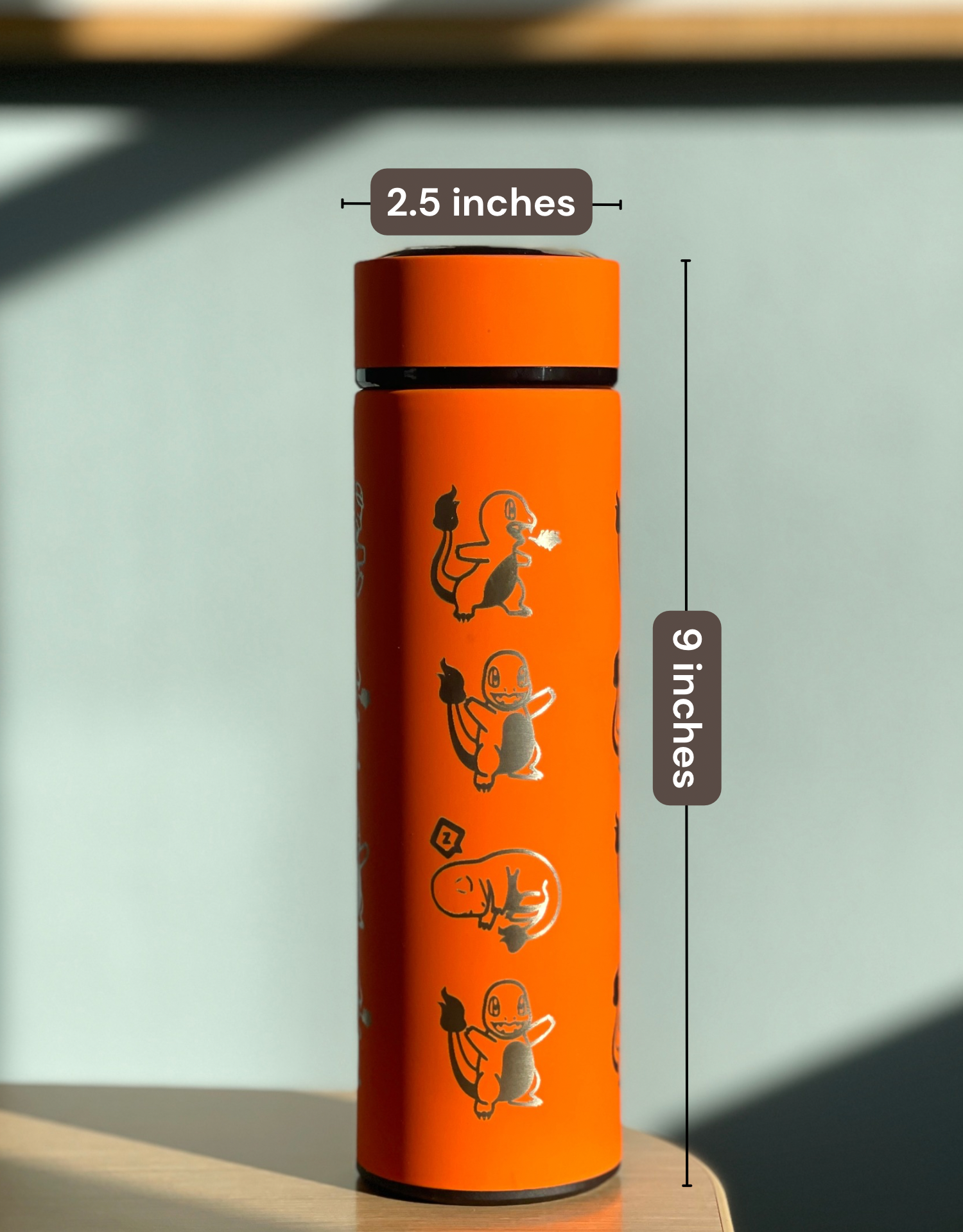 Charmander Coffee Tumbler Tea Infuser with Sleeping Charmander Leaf, Kanto Fire Starter Engraved Waterbottle Travel Mug, Anime Fan Gift