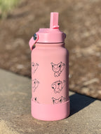Skitty Water Bottle Engraved Waterbottle with Knitting & Sleeping Skitty, Cute Cat Coffee Tumbler Thermos Flask, Anime Anniversary Gift