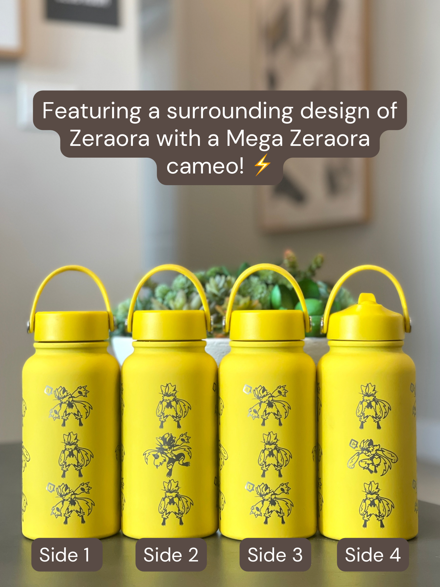 Zeraora Water Bottle Engraved Waterbottle with Mega Zeraora, Mythical Coffee Tumbler Thermos Flask, Gamer Anniversary Gift