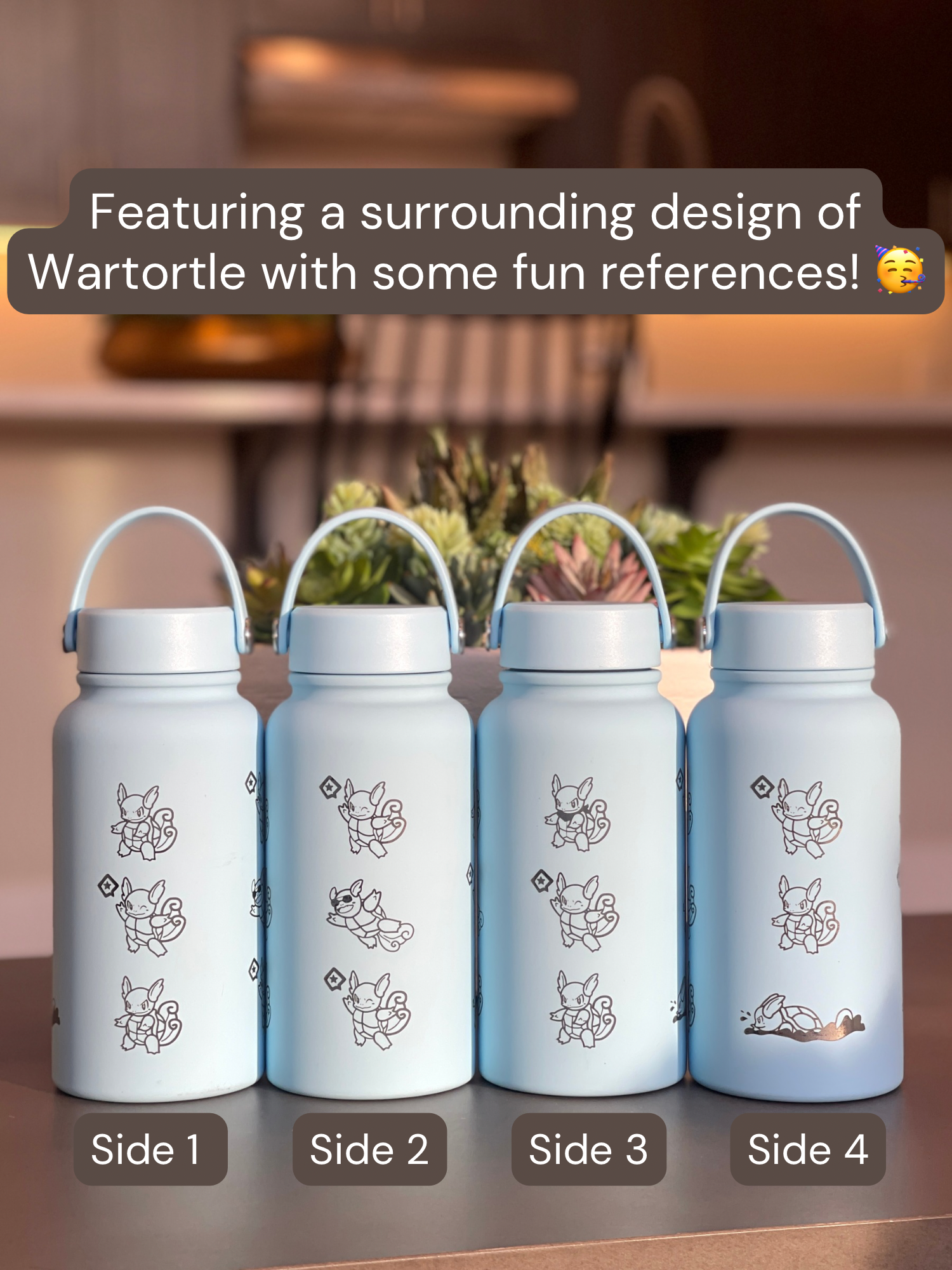 Wartortle Water Bottle Engraved Waterbottle with Scarf Sunglasses & Swimming Wartortle, Coffee Tumbler Thermos Flask, Gamer Anniversary Gift
