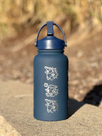 Cyndaquil Water Bottle Engraved Water Bottle with Mystery Dungeon Scarf & Sleeping Cyndaquil, Johto Fire Starter Coffee Tumbler Travel Mug, Gamer Anniversary Gift