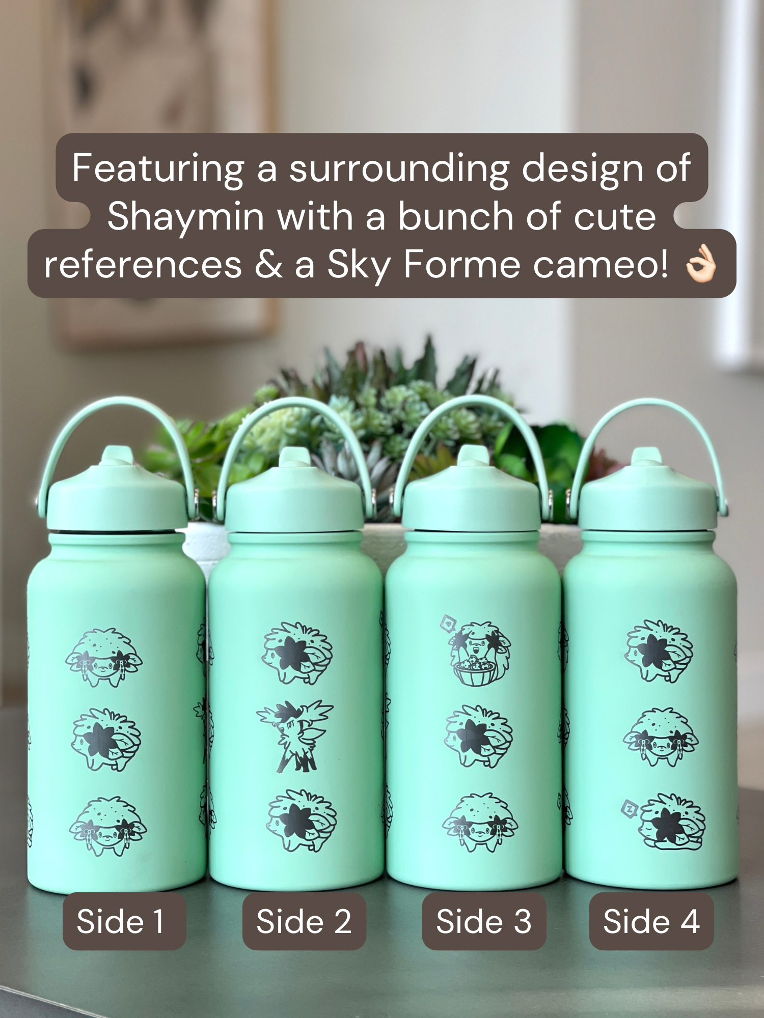 Shaymin Water Bottle Engraved Coffee Tumbler Land & Sky Forme, Waterbottle, Grass Mythical Thermos Anime Fan Birthday Gift