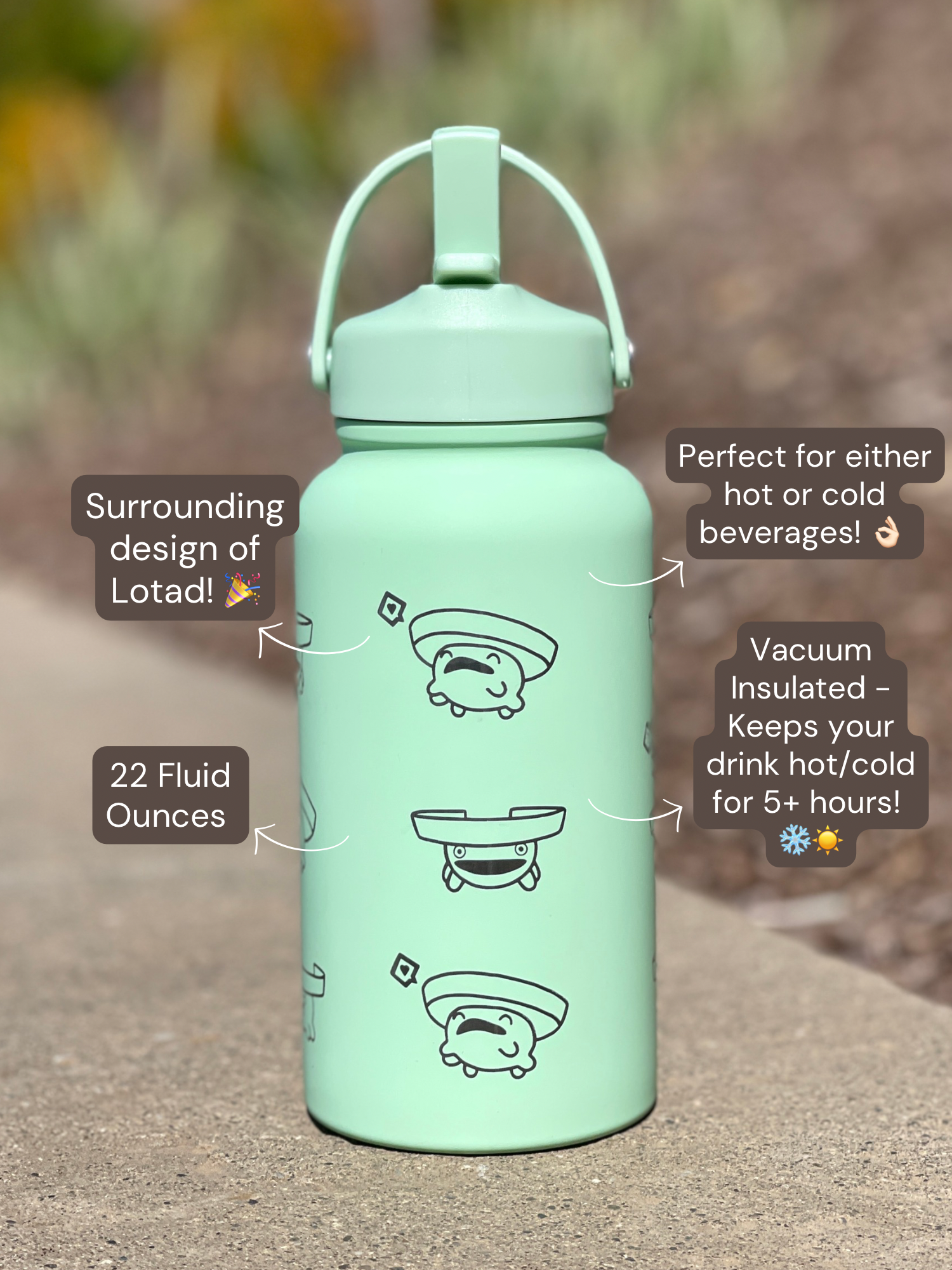 Lotad Water Bottle Engraved Coffee Tumbler, Lotad with Knife Waterbottle Thermos, Funny Meme Anime Fan Birthday Gift
