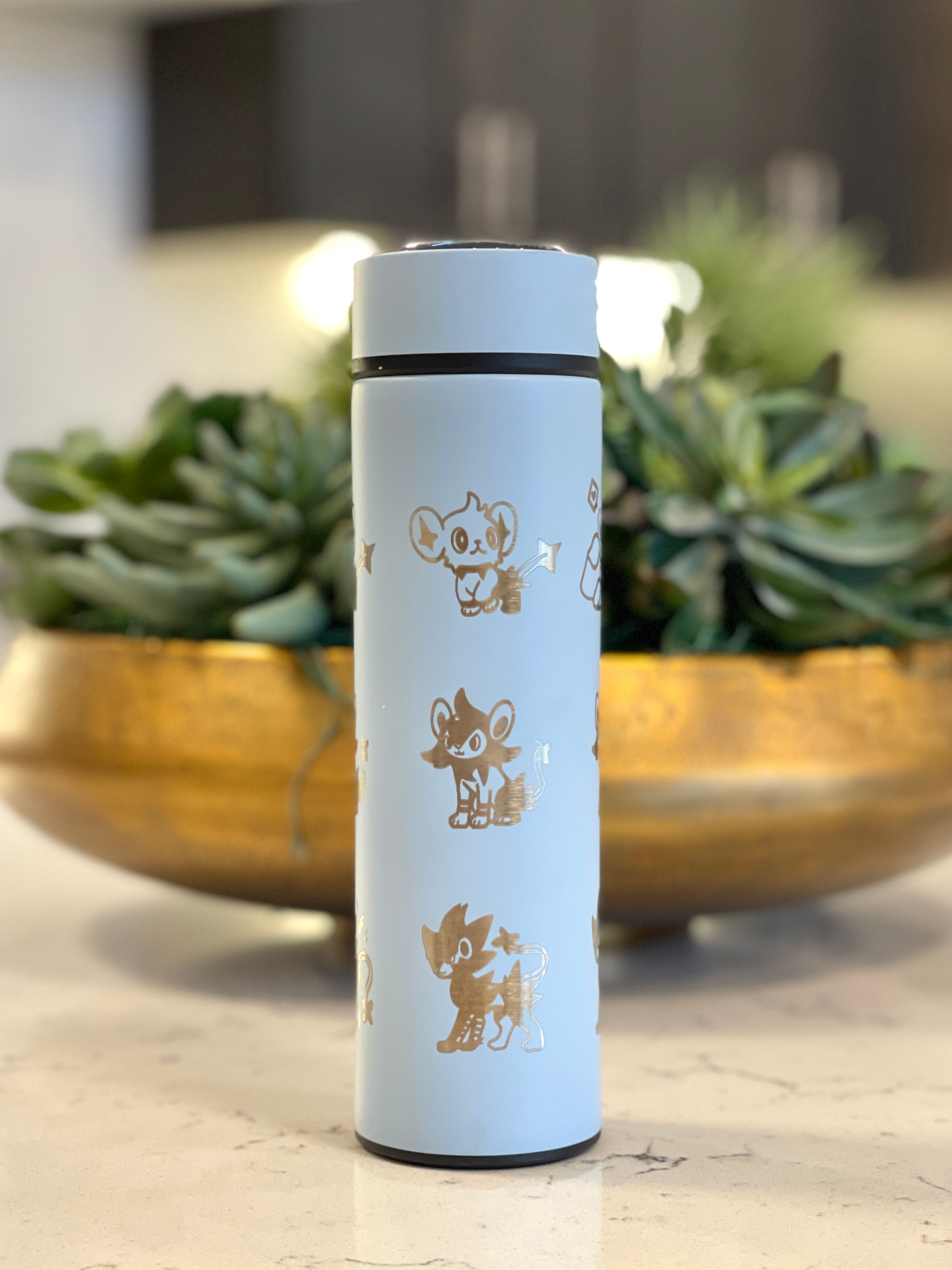 Shinx Luxio Luxray Coffee Tumbler Tea Infuser Shinx Evolution Trio, Engraved Water Bottle Travel Mug Thermos, Anime Fan Gift