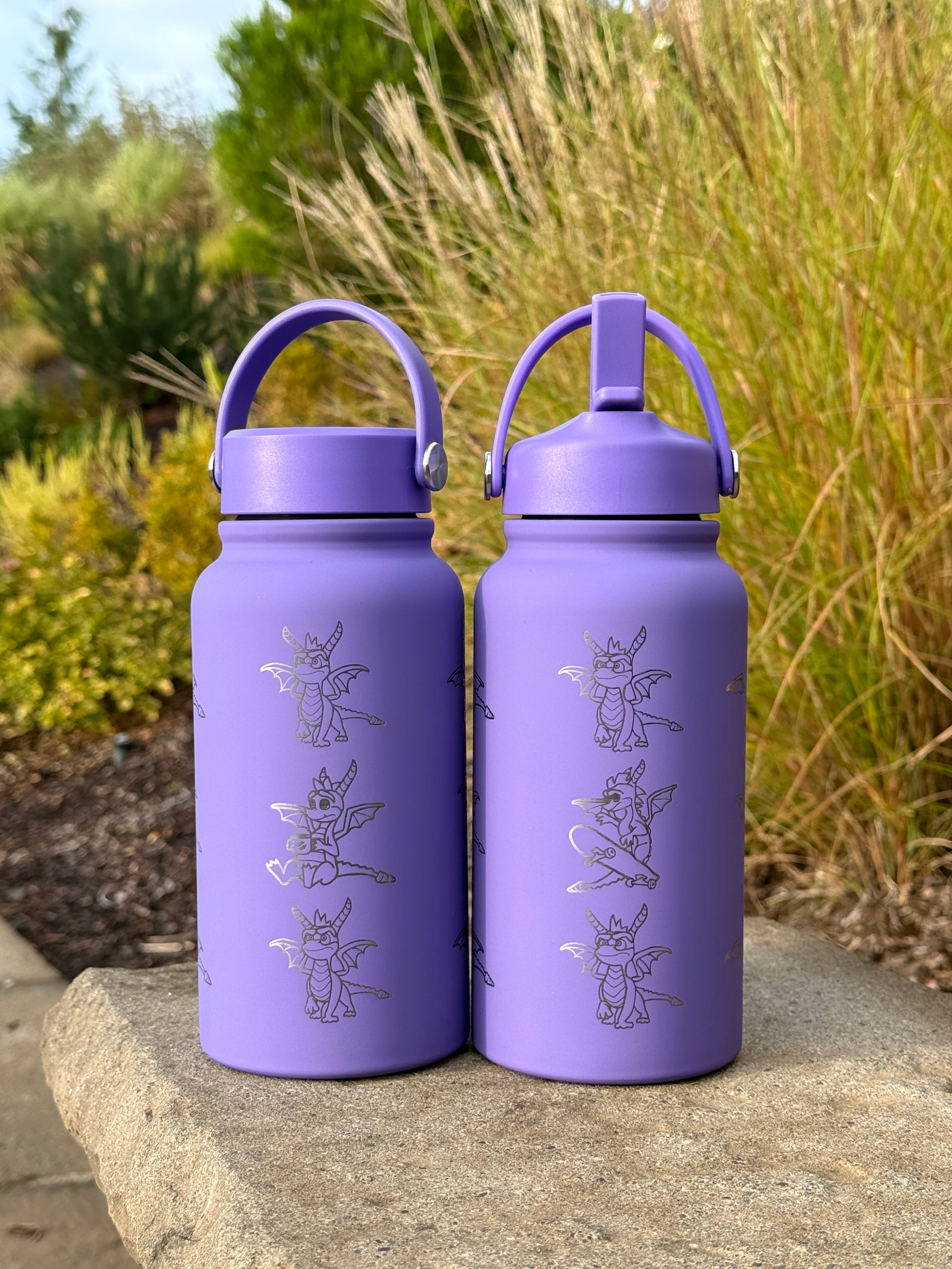 Spyro Water Bottle Engraved Waterbottle with Spyro Wearing Sunglasses Coffee Tumbler Thermos Flask, Gamer Anniversary Gift