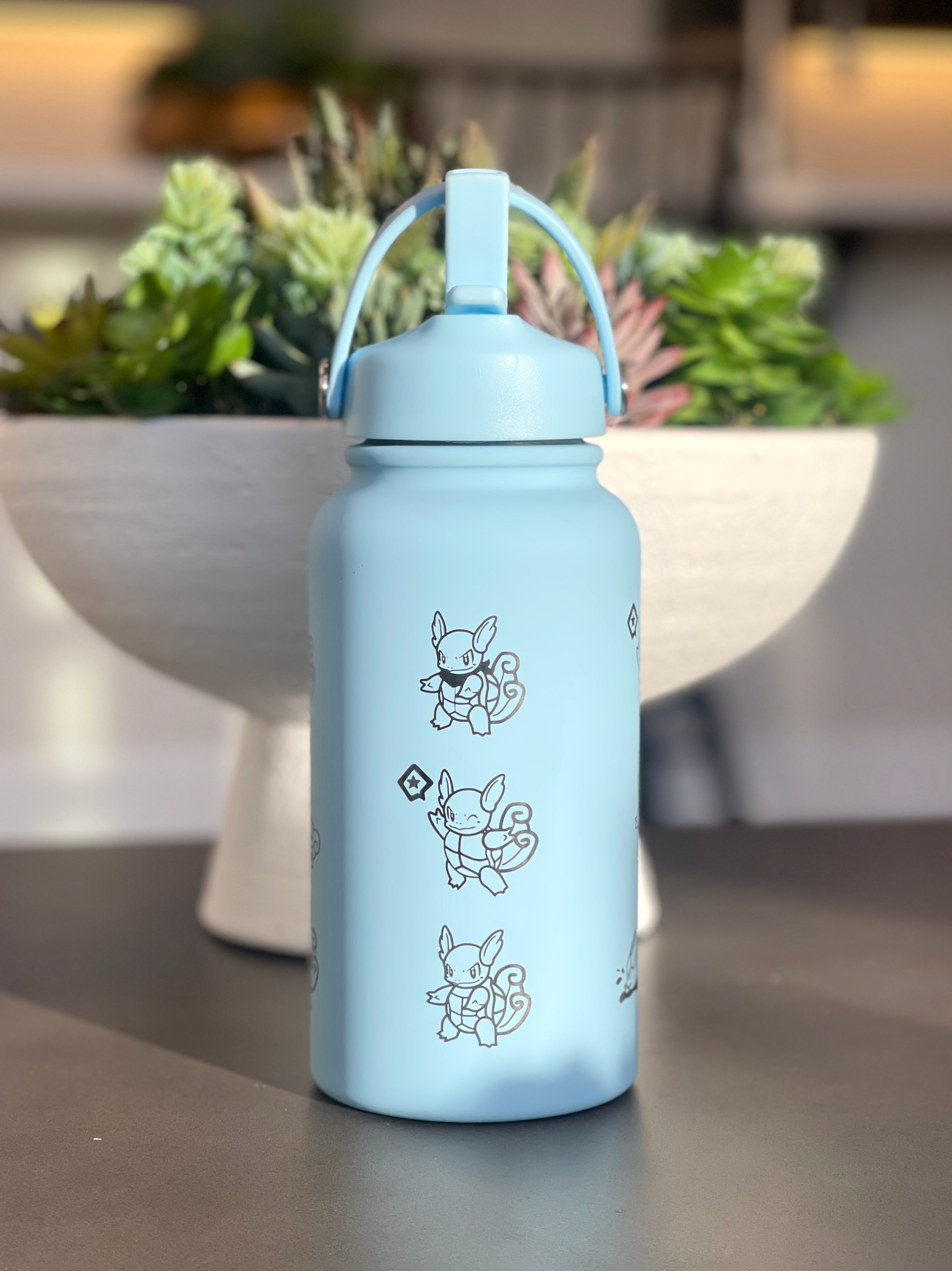 Wartortle Water Bottle Engraved Waterbottle with Scarf Sunglasses & Swimming Wartortle, Coffee Tumbler Thermos Flask, Gamer Anniversary Gift