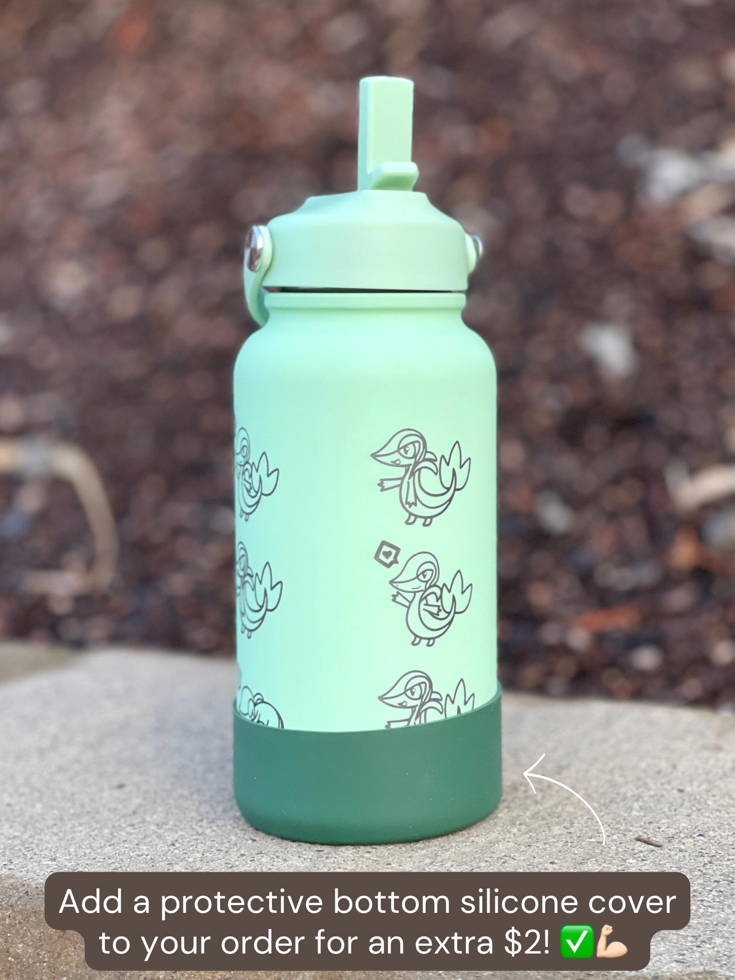 Snivy Water Bottle Engraved Waterbottle with Sleeping Snivy, Grass Unova Starter Coffee Tumbler Thermos, Gamer Anniversary Gift
