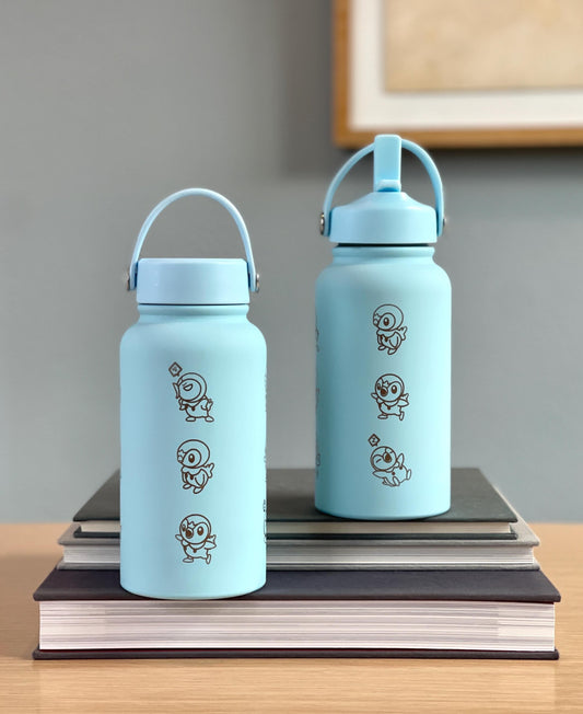 Piplup Water Bottle Engraved Tumbler Thermos, Sinnoh Starter Cute Anime Gamer Waterbottle, Birthday Tea Coffee Flask Gift For Men