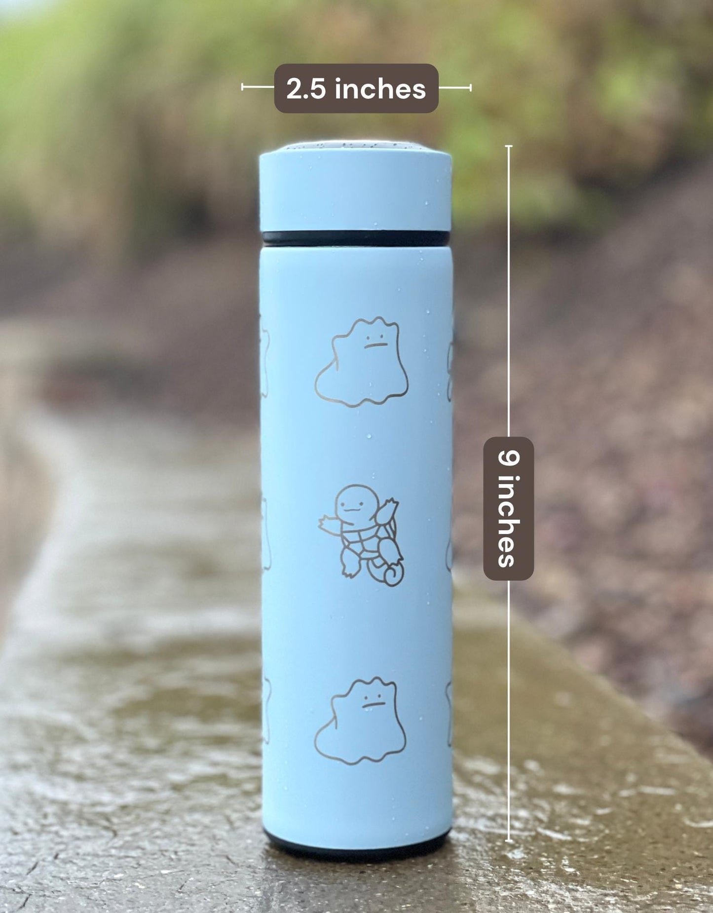 Funny Ditto Coffee Tumbler Shiny Ditto Engraved Tea Infuser Waterbottle with Fake Squirtle and Eevee, Pokemon Meme Birthday Anniversary Gift