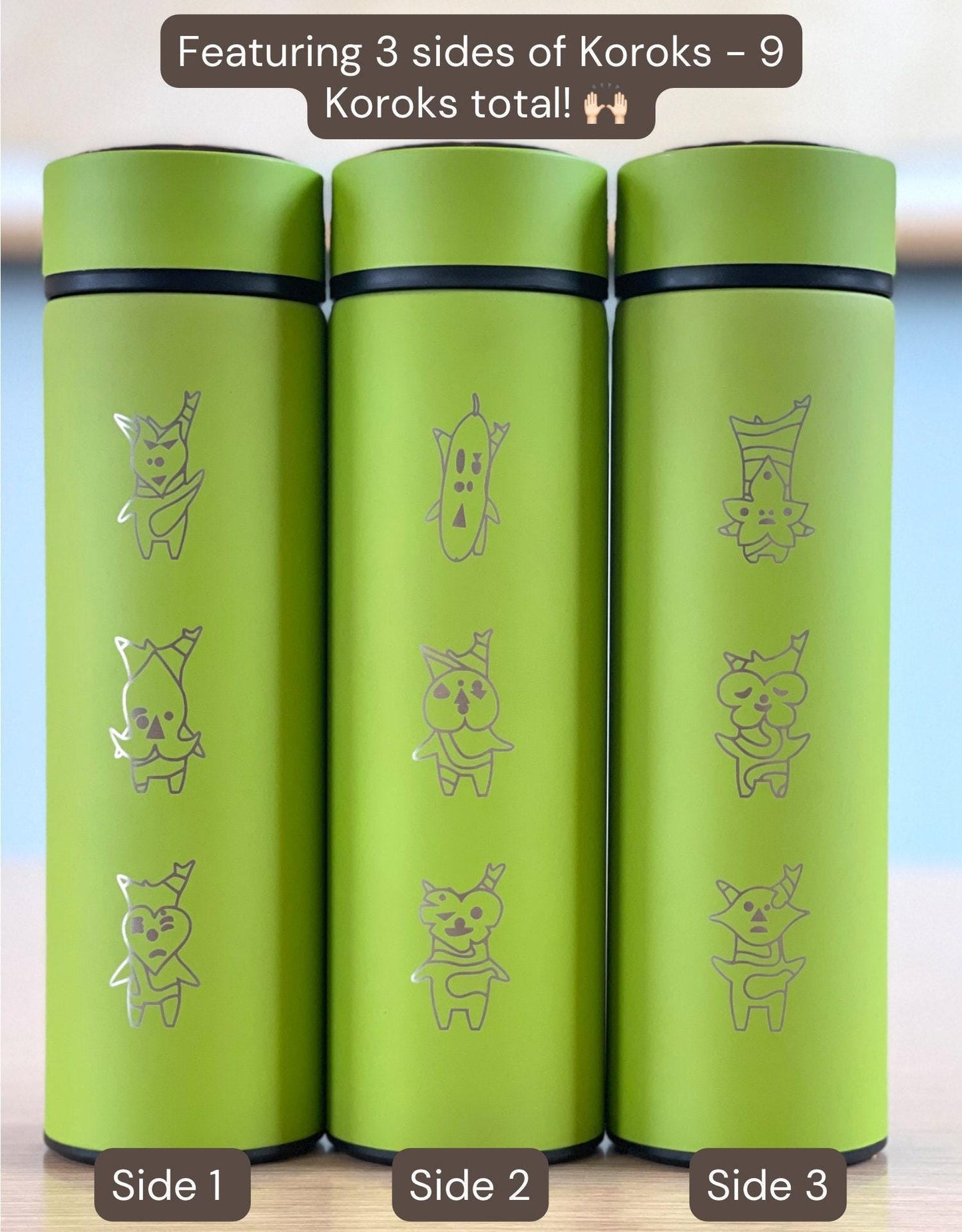Korok Coffee Tumbler Tea Infuser Travel Mug, Legend of Zelda Breath of the Wild Water Bottle, Leaf Mask Kokiri Forest Cute Gamer Gift