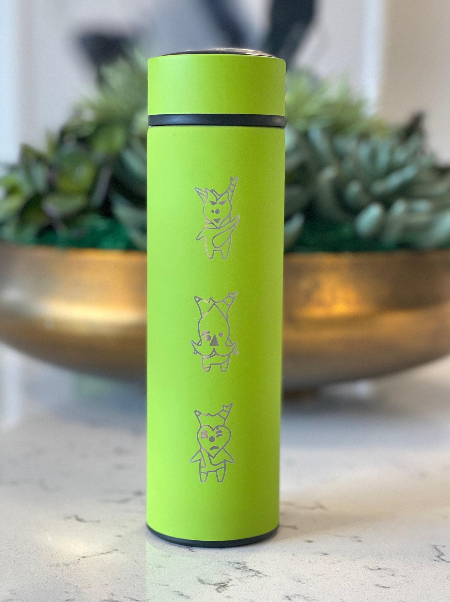 Korok Coffee Tumbler Tea Infuser Travel Mug, Legend of Zelda Breath of the Wild Water Bottle, Leaf Mask Kokiri Forest Cute Gamer Gift