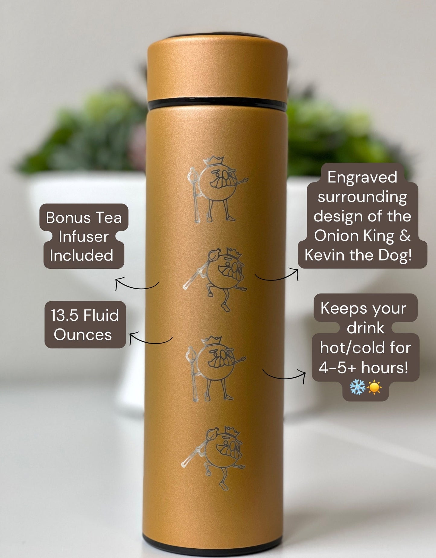 Overcooked Tumbler “Onion King and Kevin the Dog” with Tea Infuser, Overcook 2 Game Coffee Travel Mug, Cute Gamer Water Bottle Birthday Gift