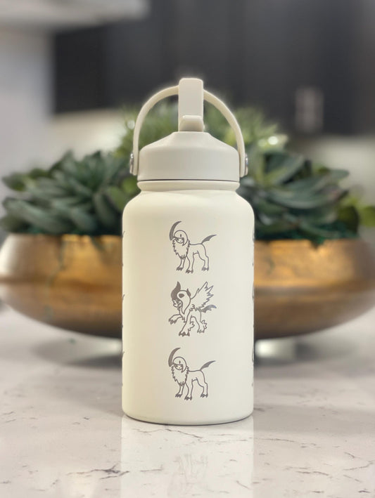 Cute Absol Straw Water Bottle with Mega Absol, Engraved Waterbottle Coffee Tumbler, Gamer Travel Mug Flask Cup Tea Thermos Birthday Gift