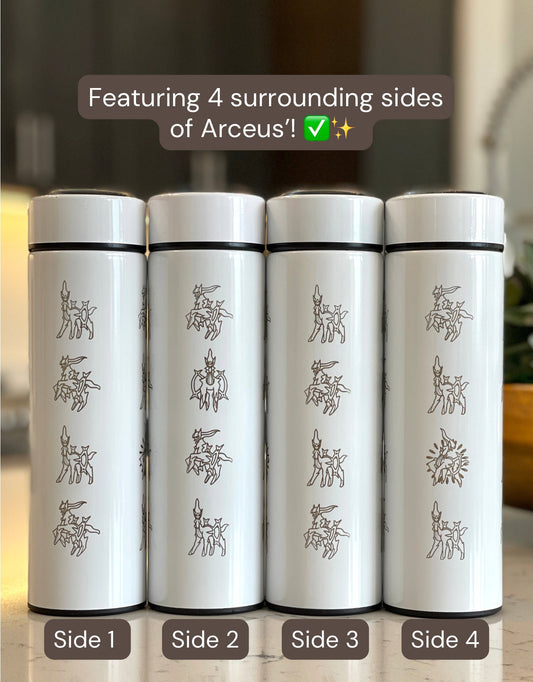 Arceus Coffee Tumbler Waterbottle with Tea Infuser, Sinnoh Legendary Legends Mythical Water Bottle, Anime Fan Travel Mug Thermos Flask Gift