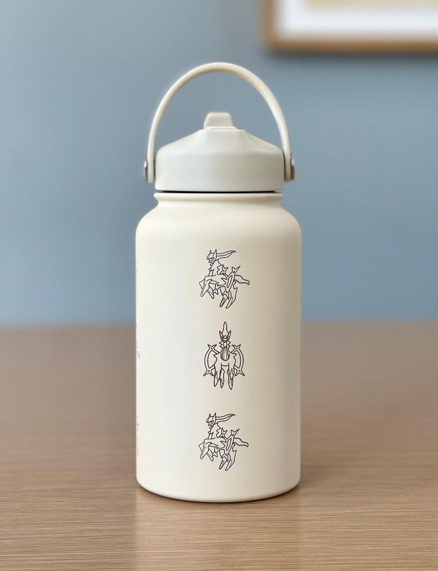 Arceus Pokemon Water Bottle with Straw Handle, Pokemon Legends Sinnoh Mythical Waterbottle Coffee Tumbler, Anime Fan Travel Mug Cup Gift