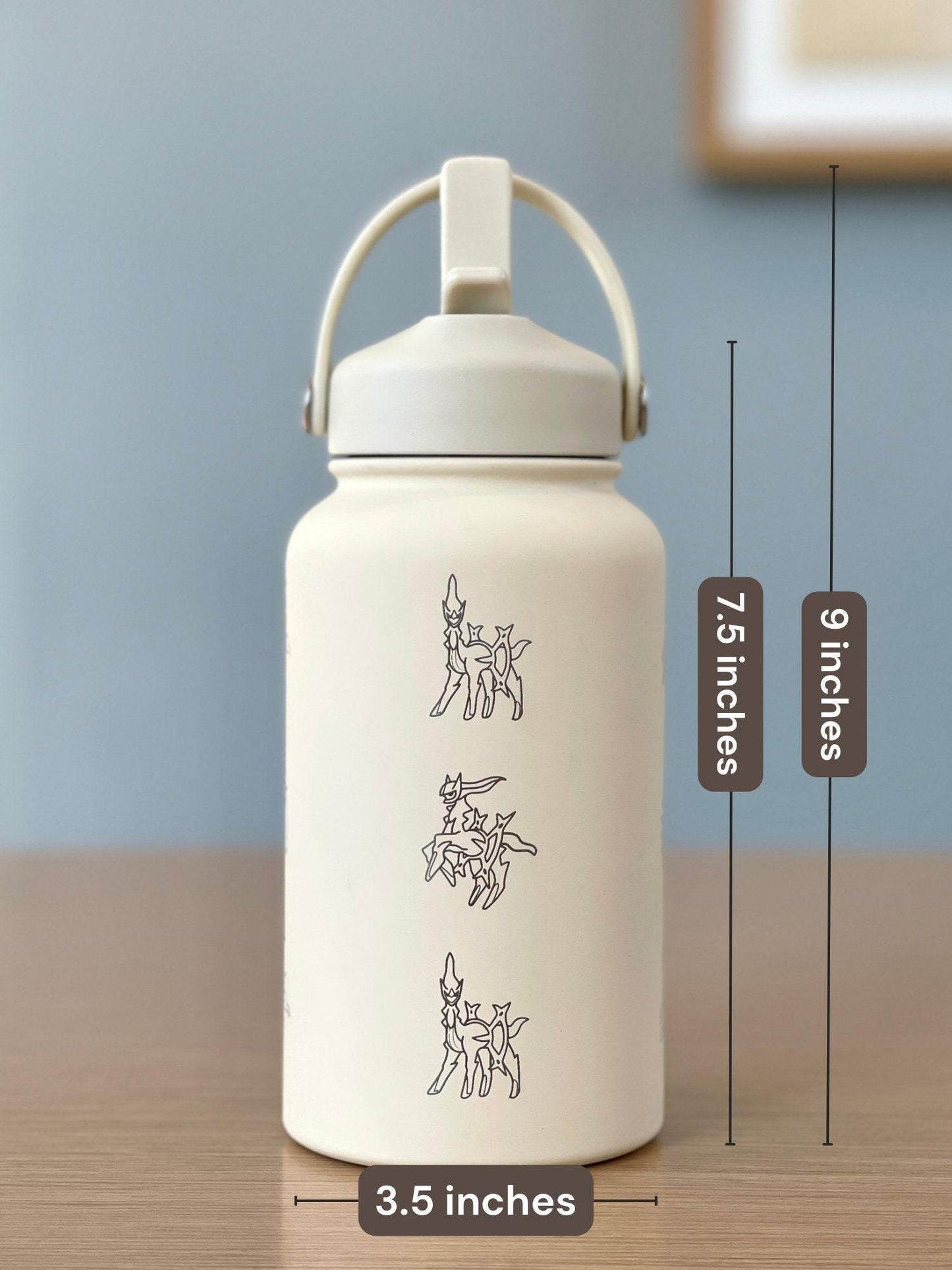 Arceus Pokemon Water Bottle with Straw Handle, Pokemon Legends Sinnoh Mythical Waterbottle Coffee Tumbler, Anime Fan Travel Mug Cup Gift