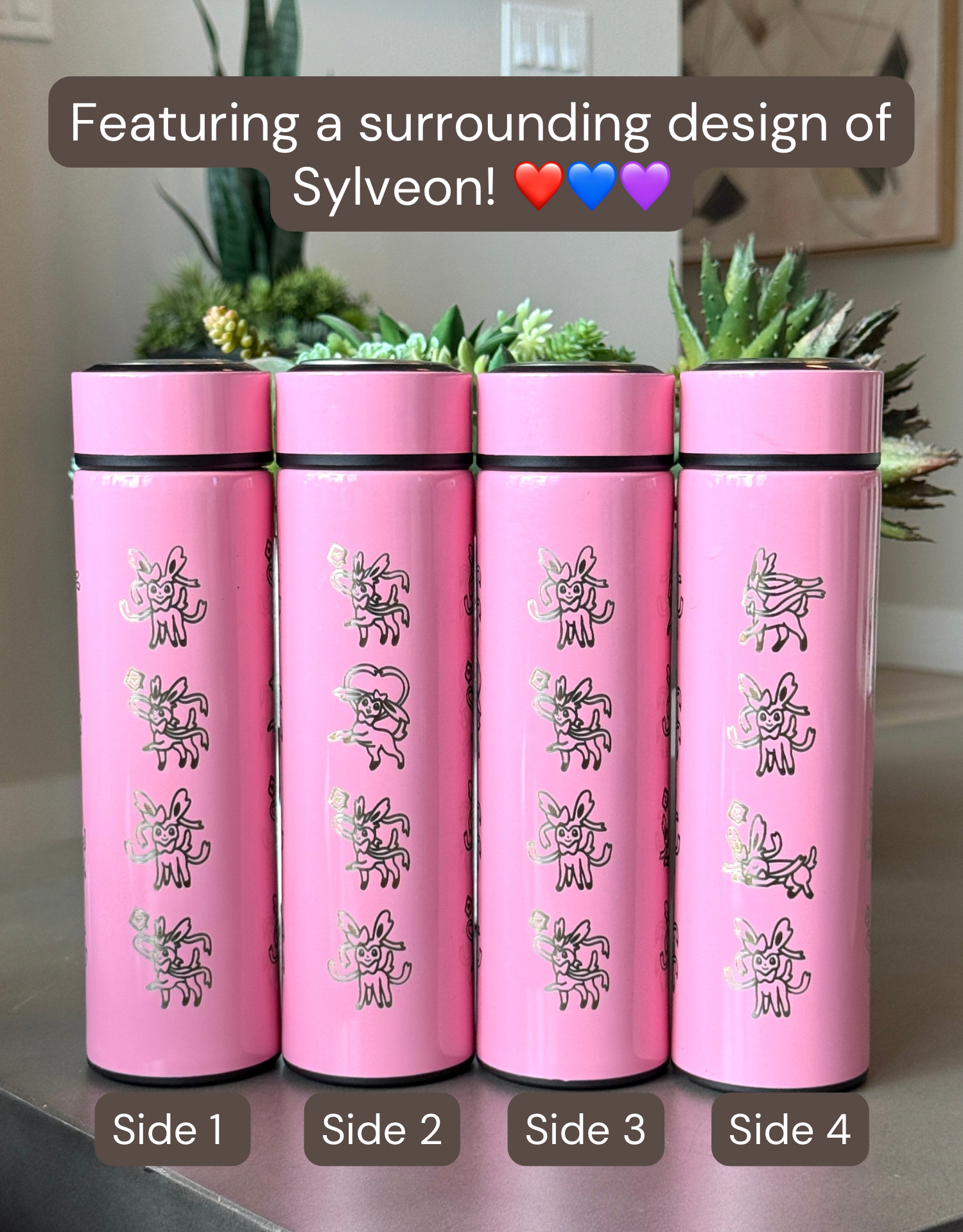 Sylveon Coffee Tumbler Tea Infuser, Fairy Eeveelution Water Bottle Travel Mug, Anime Fan Gift