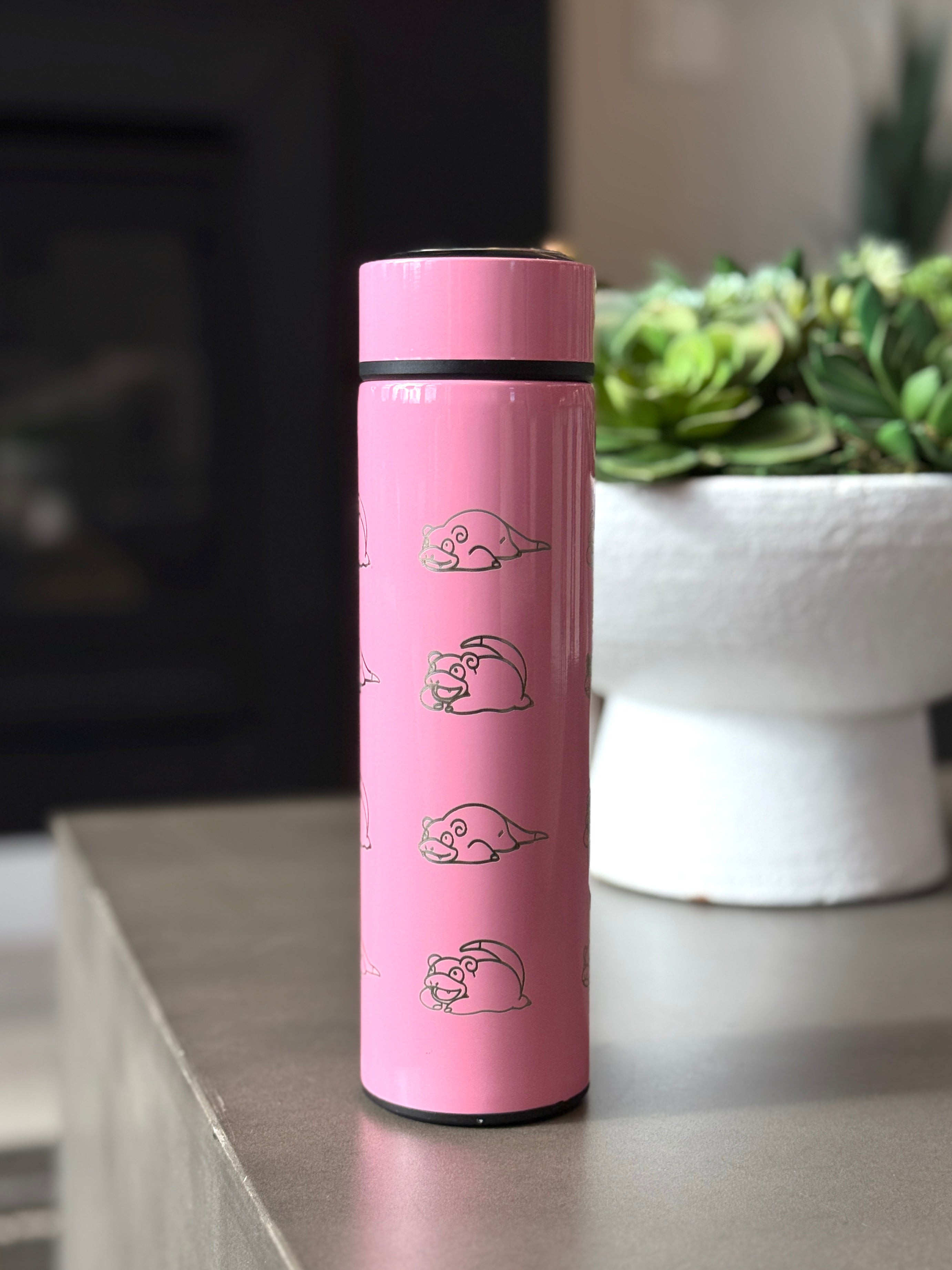 Slowpoke Coffee Tumbler Tea Infuser with Galarian Slowpoke and Detective Hat Water Bottle Travel Mug, Anime Fan Gift