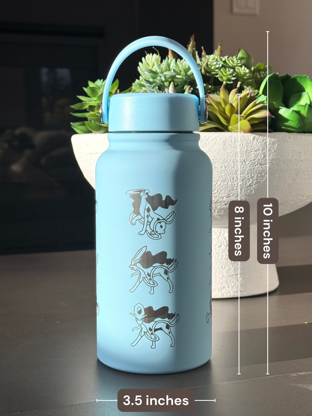 Suicune Water Bottle Engraved Waterbottle with Walking Wake, Johto Legendary Dog Coffee Tumbler Thermos Flask, Gamer Anniversary Gift
